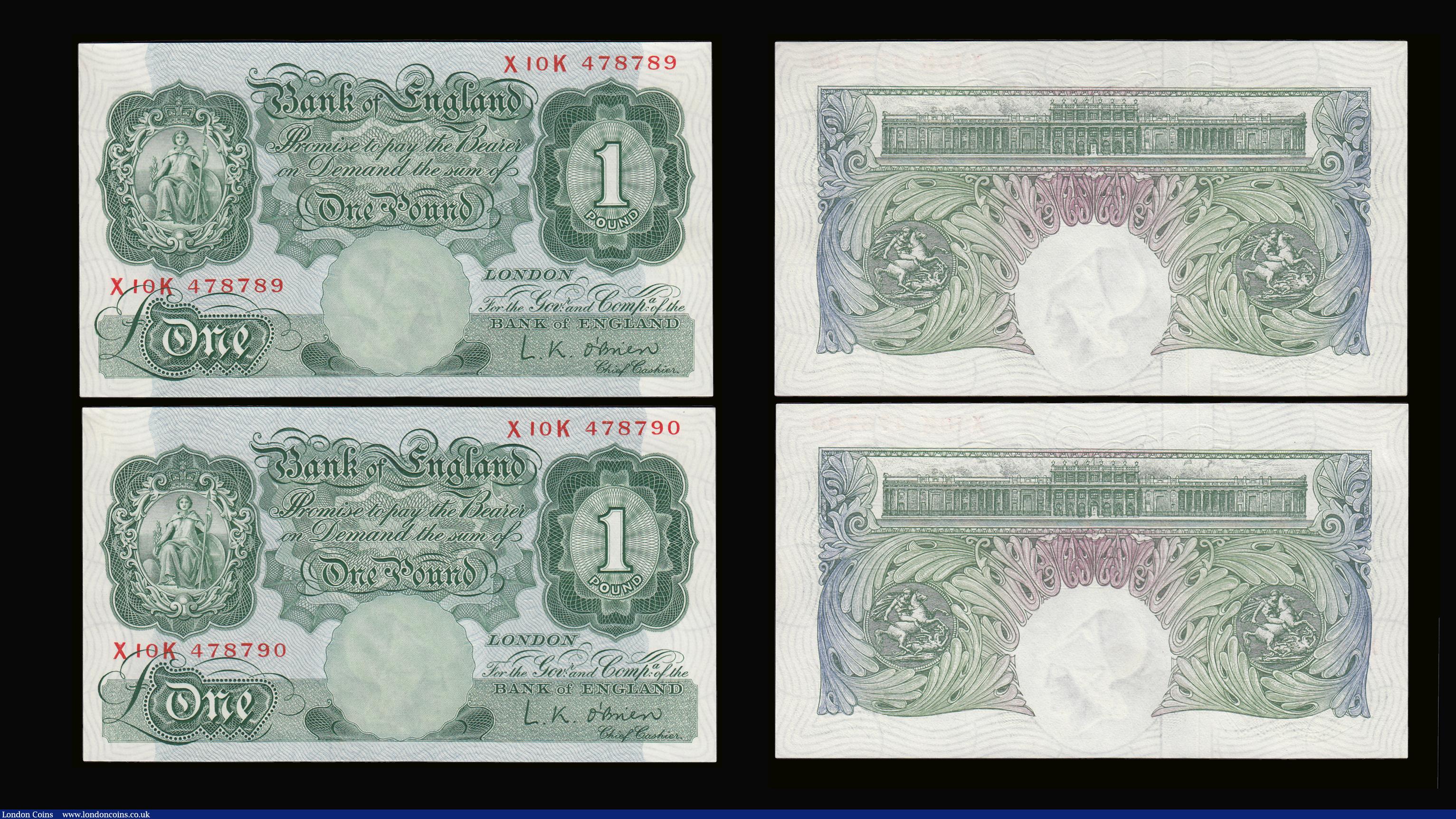 London Coins : A189 : Lot 70 : One Pound O'Brien 1955 medallion of Britannia B273 (4) being two groups of consecutives O56K 93...