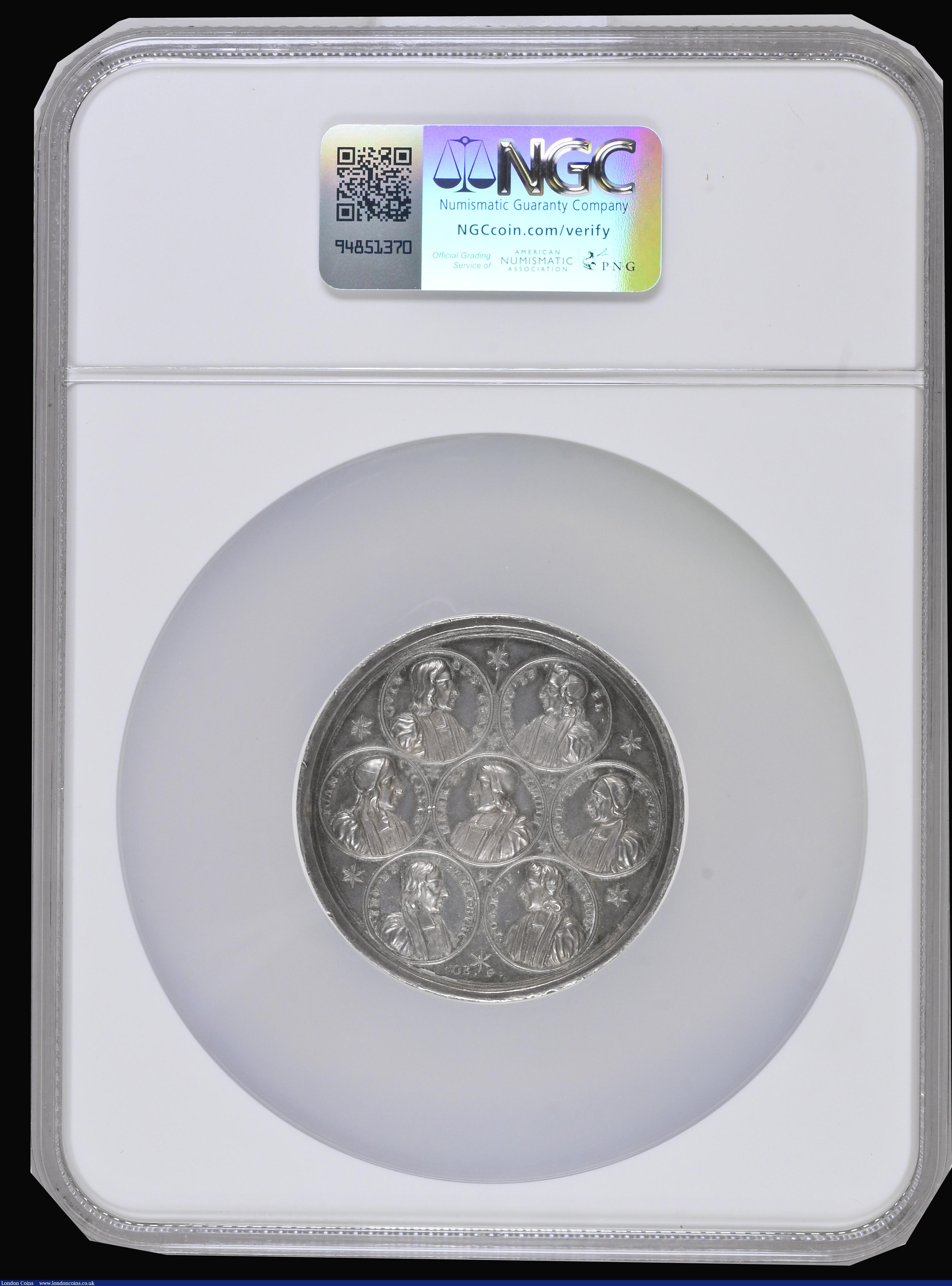 London Coins : A189 : Lot 739 : Archbishop Sancroft and the Bishops 1688 (Struck) by G. Bower, Obverse: Bust facing right wearing a ...