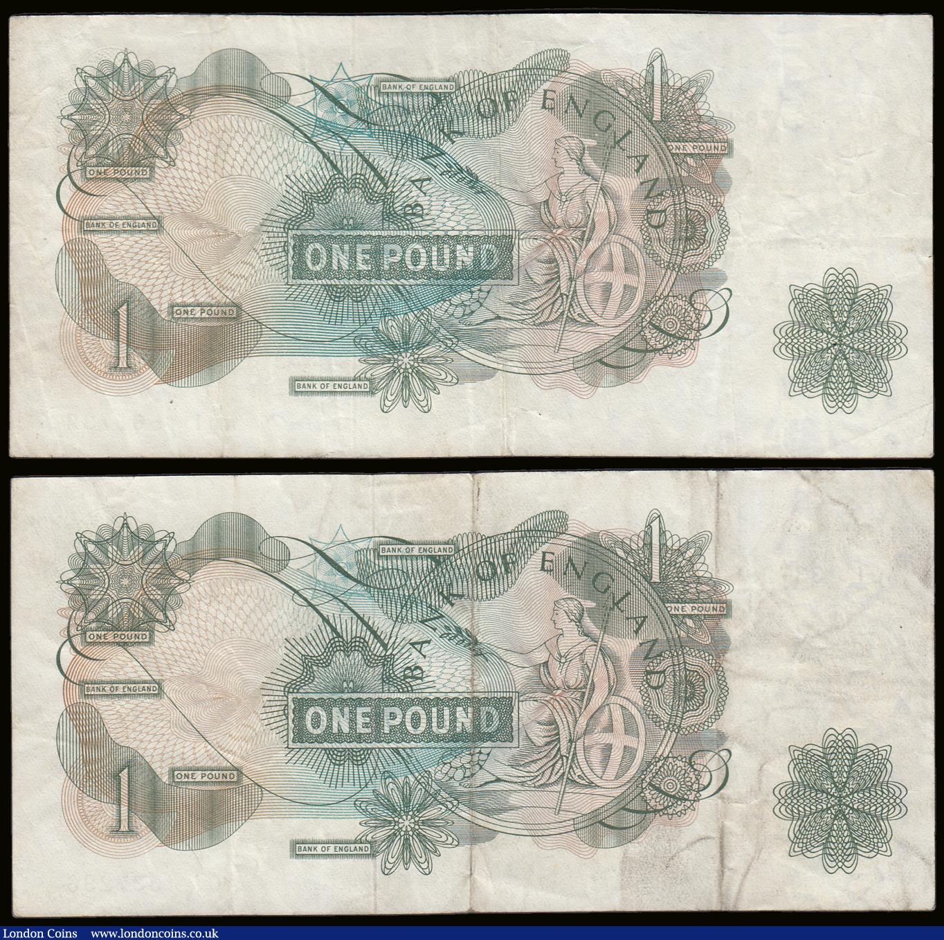 London Coins : A189 : Lot 79 : One Pound O'Brien 1960 QEII portrait B281 first run (2) A01 337296 VF with some light dirt and ...