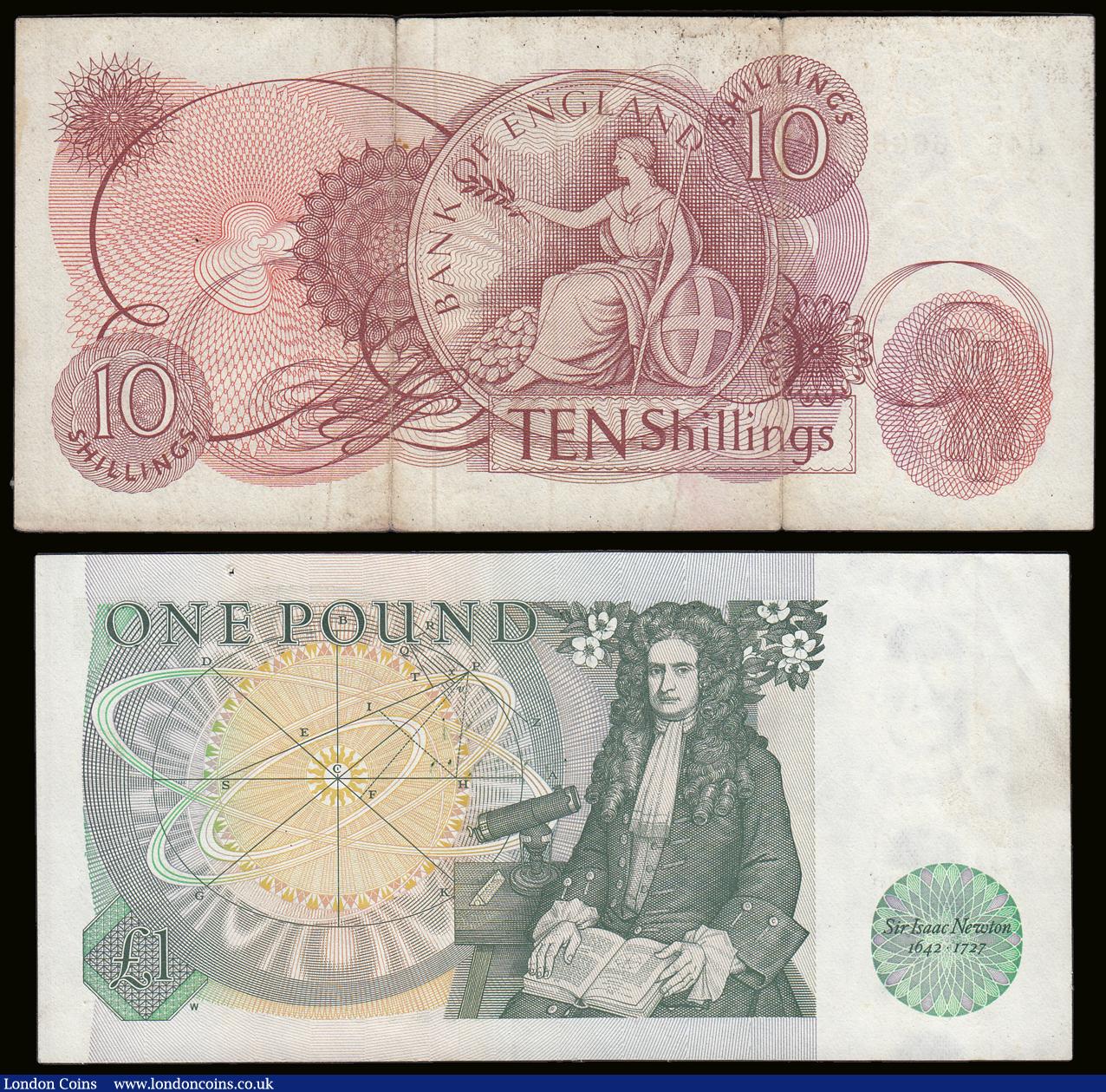 London Coins : A189 : Lot 80 : Block numbers One Pound Somerset Isaac Newton BS34 555555 EF and Ten Shillings O'Brien Britanni...