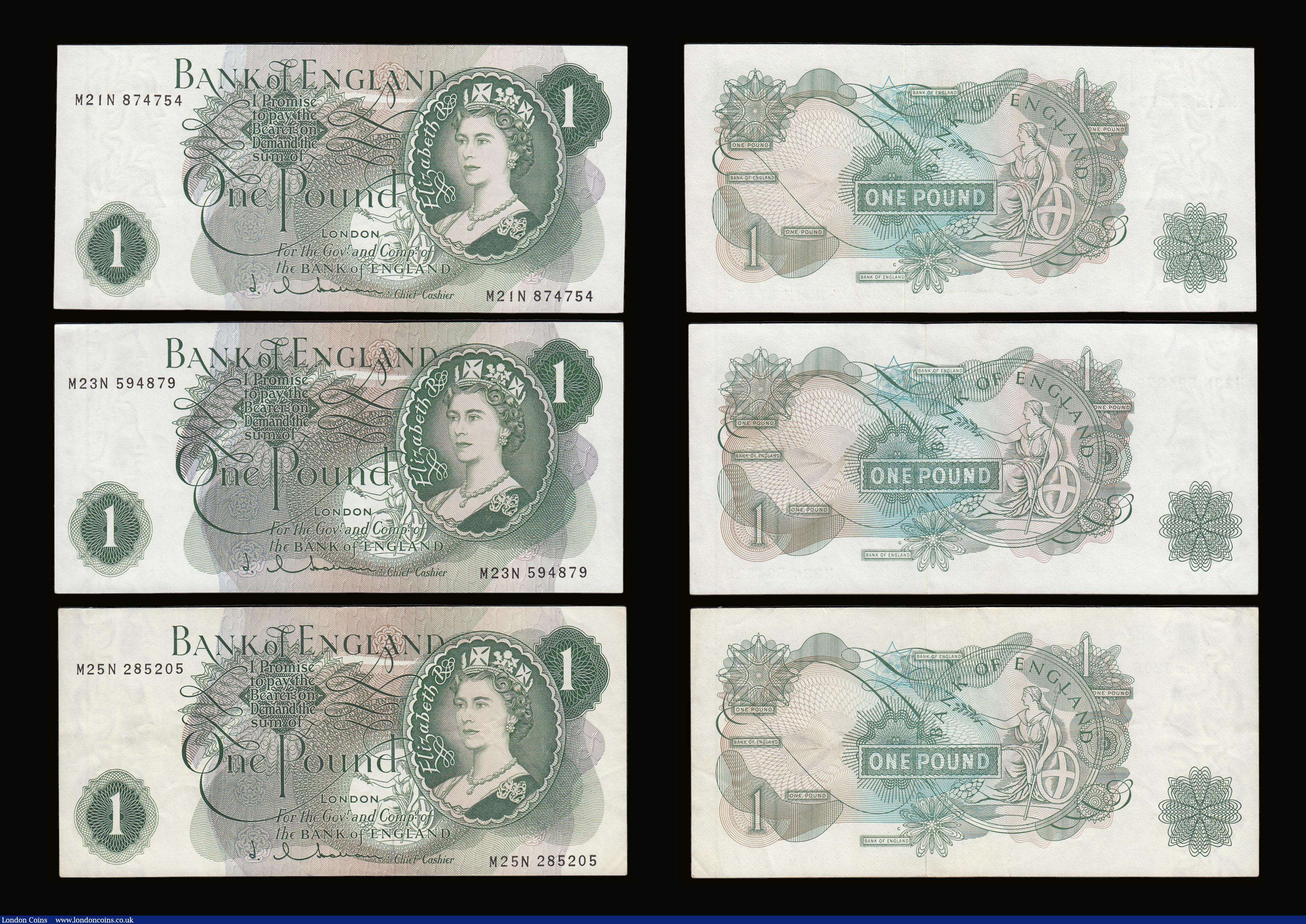 London Coins : A189 : Lot 82 : One Pound Hollom G reverse replacement B293 (6) various mid M--N prefixes EF-AU