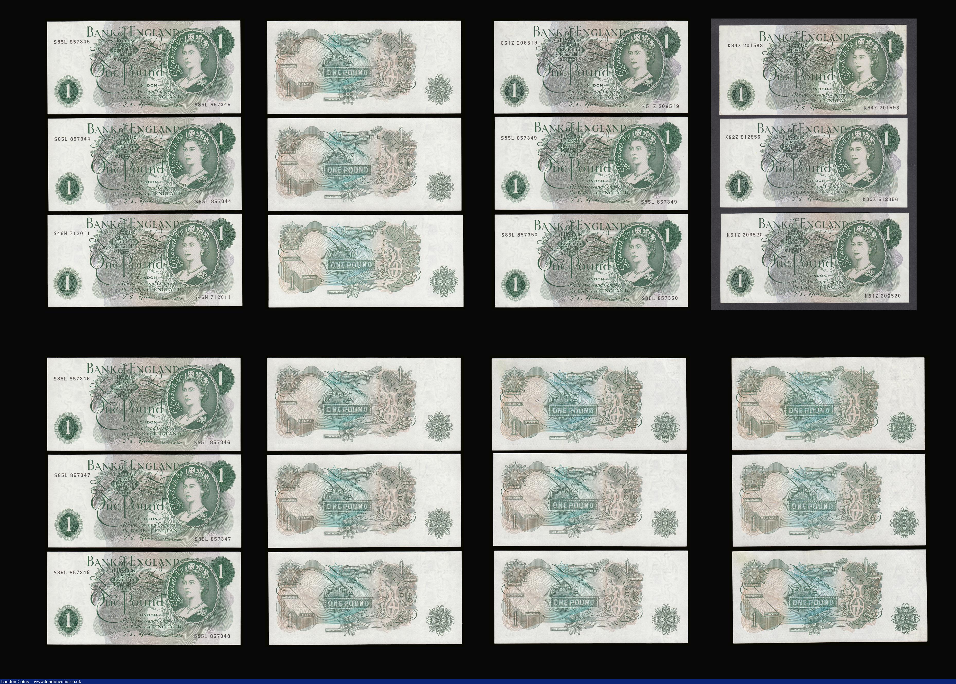 London Coins : A189 : Lot 88 : One Pound Fforde 1960 B301 and B305 (14) AU-Unc most in Unc and includes consecutive runs along with...