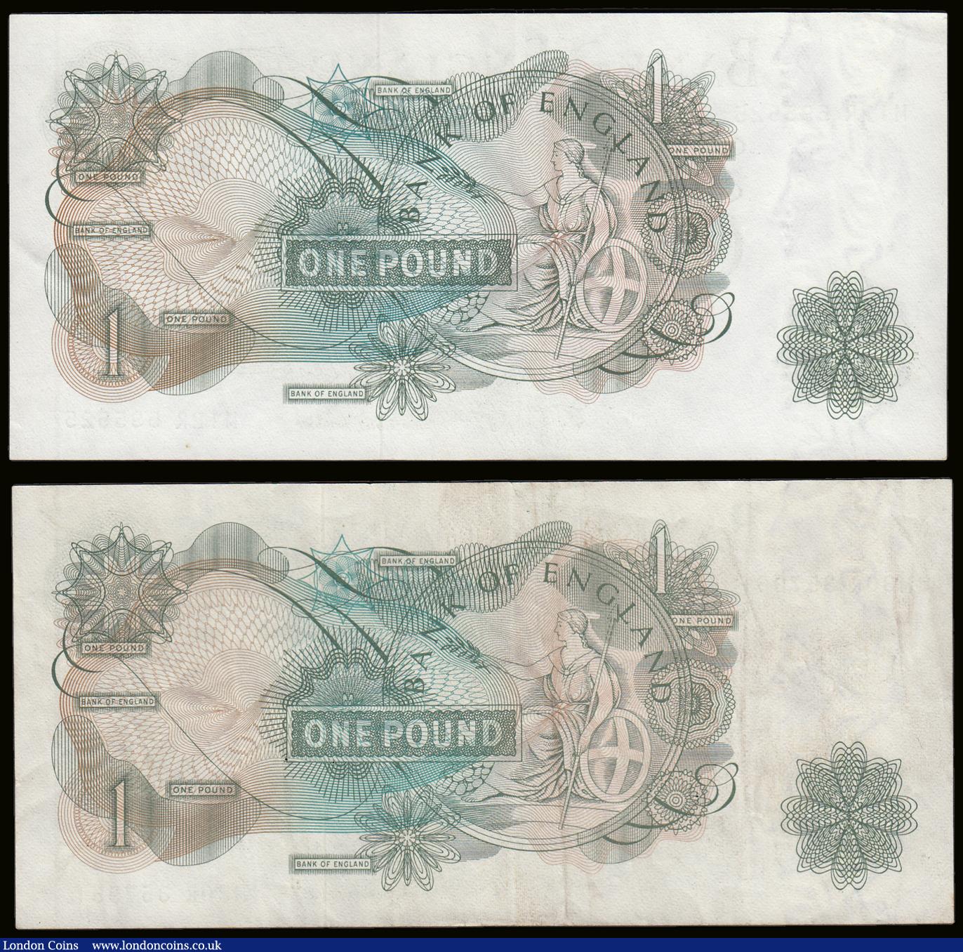 London Coins : A189 : Lot 89 : One Pound QE2 portrait and Britannia in Medallion, Fforde B302 Replacement issue 1967, (2) M12R and ...