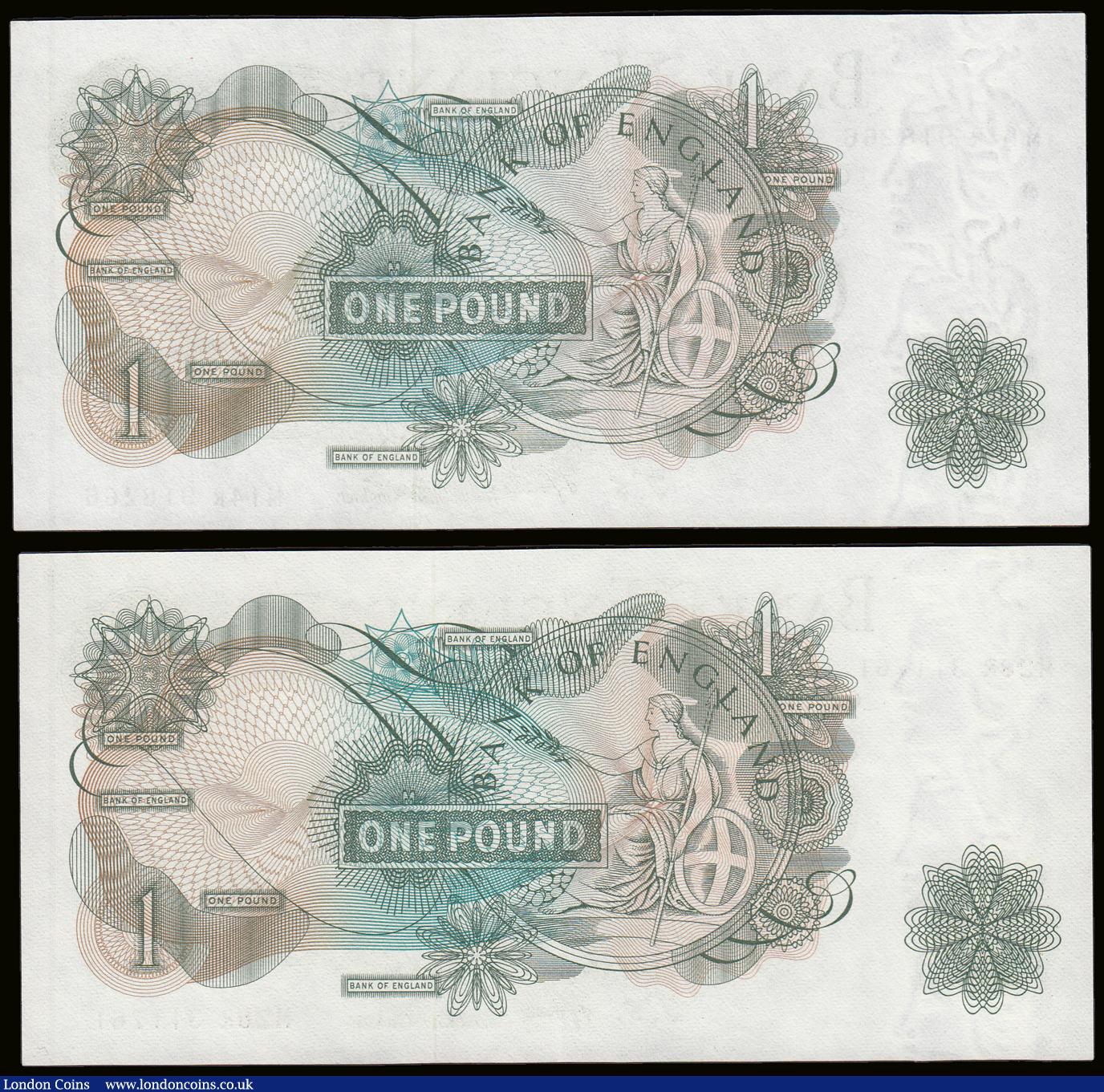 London Coins : A189 : Lot 90 : One Pound QE2 portrait and Britannia in Medallion, Fforde B302 Replacement issue 1967, (2) M14R and ...