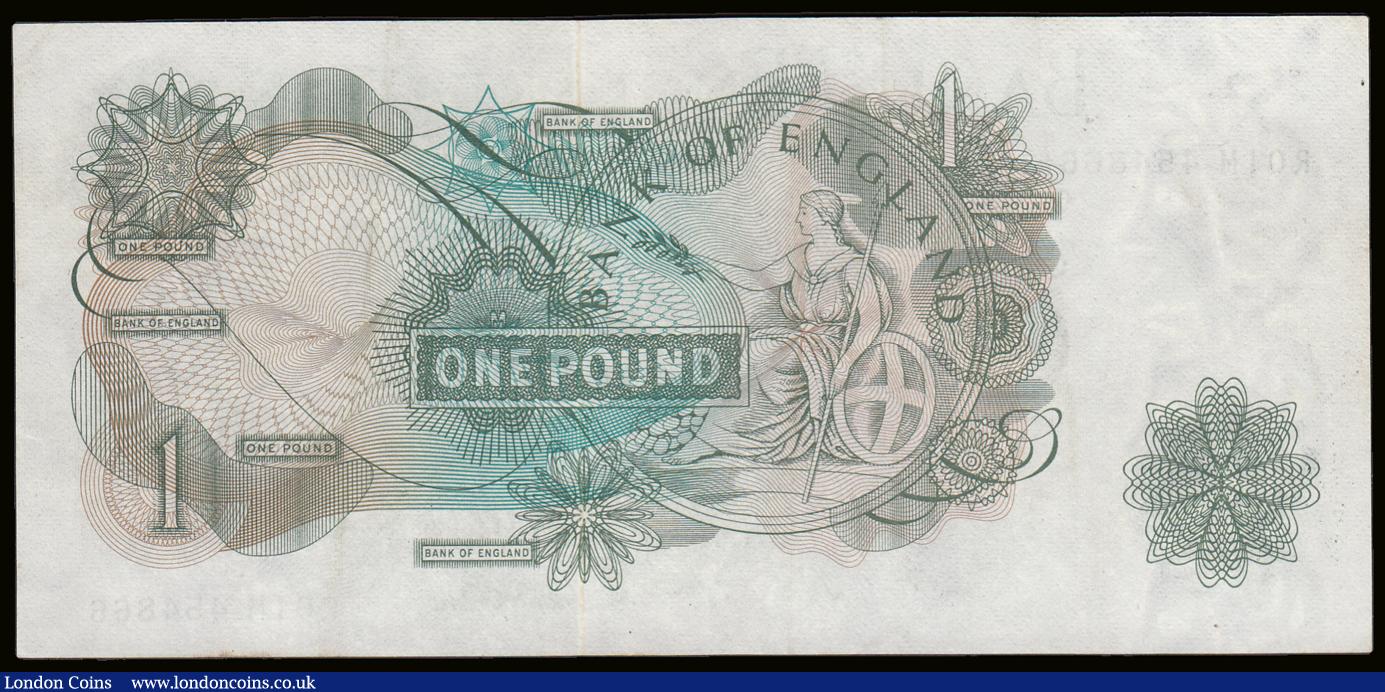 London Coins : A189 : Lot 92 : One Pound Fforde QE2 B306 Green Replacement issue 1967 and a very FIRST RUN serial number R01M 45486...