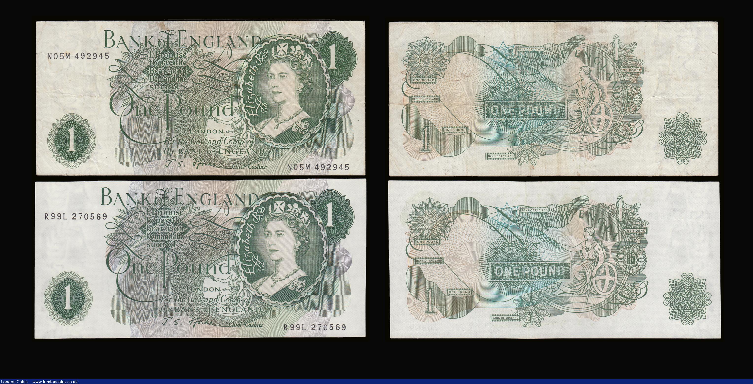 London Coins : A189 : Lot 95 : One Pound Fforde replacements (4) B307 U01E 118424 AU-Unc, R99L 270569 Unc and R99L 892438 Unc, B308...