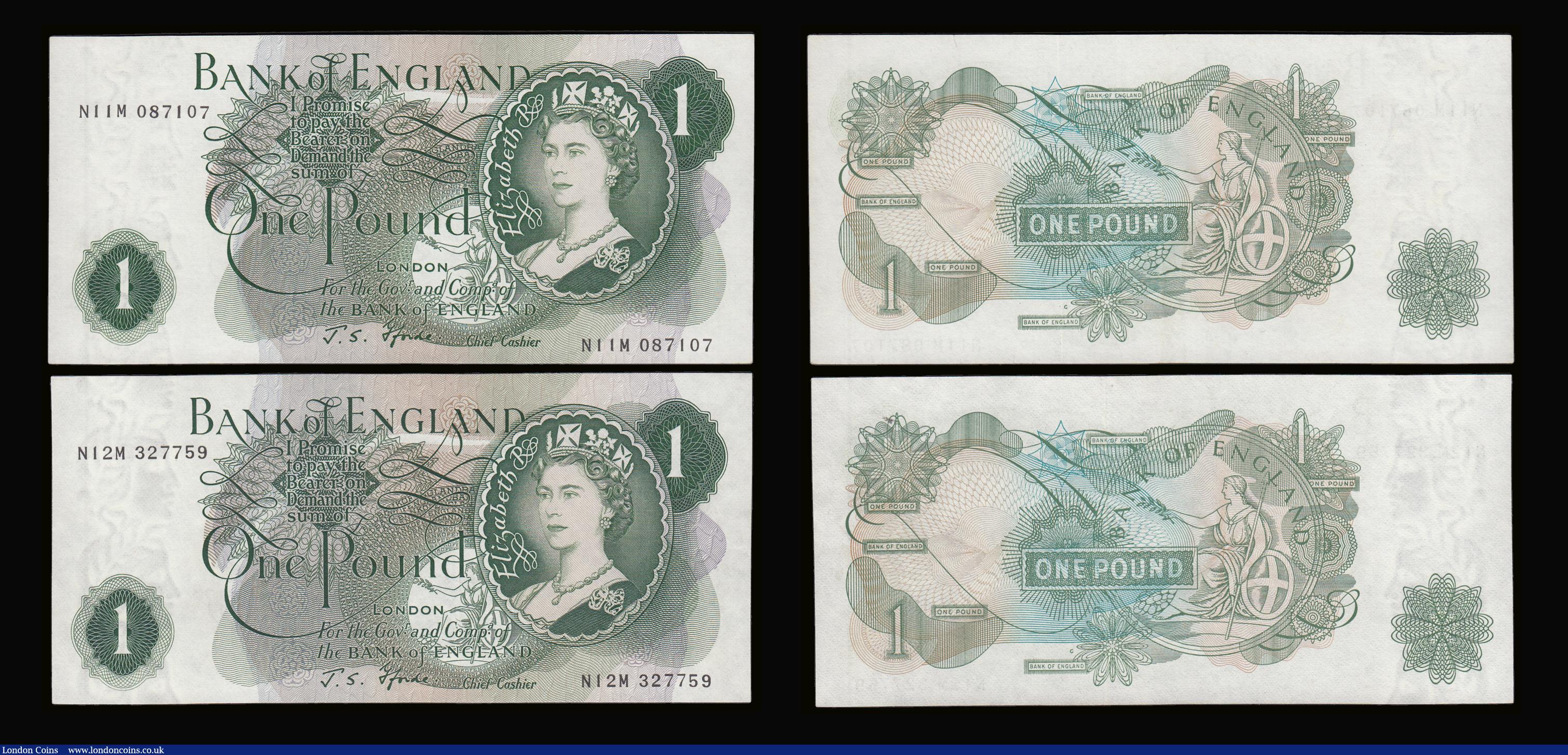 London Coins : A189 : Lot 96 : One Pound Fforde B308 issued 1967, G reverse replacements (5) various mid M--M prefixes Unc (3), EF ...