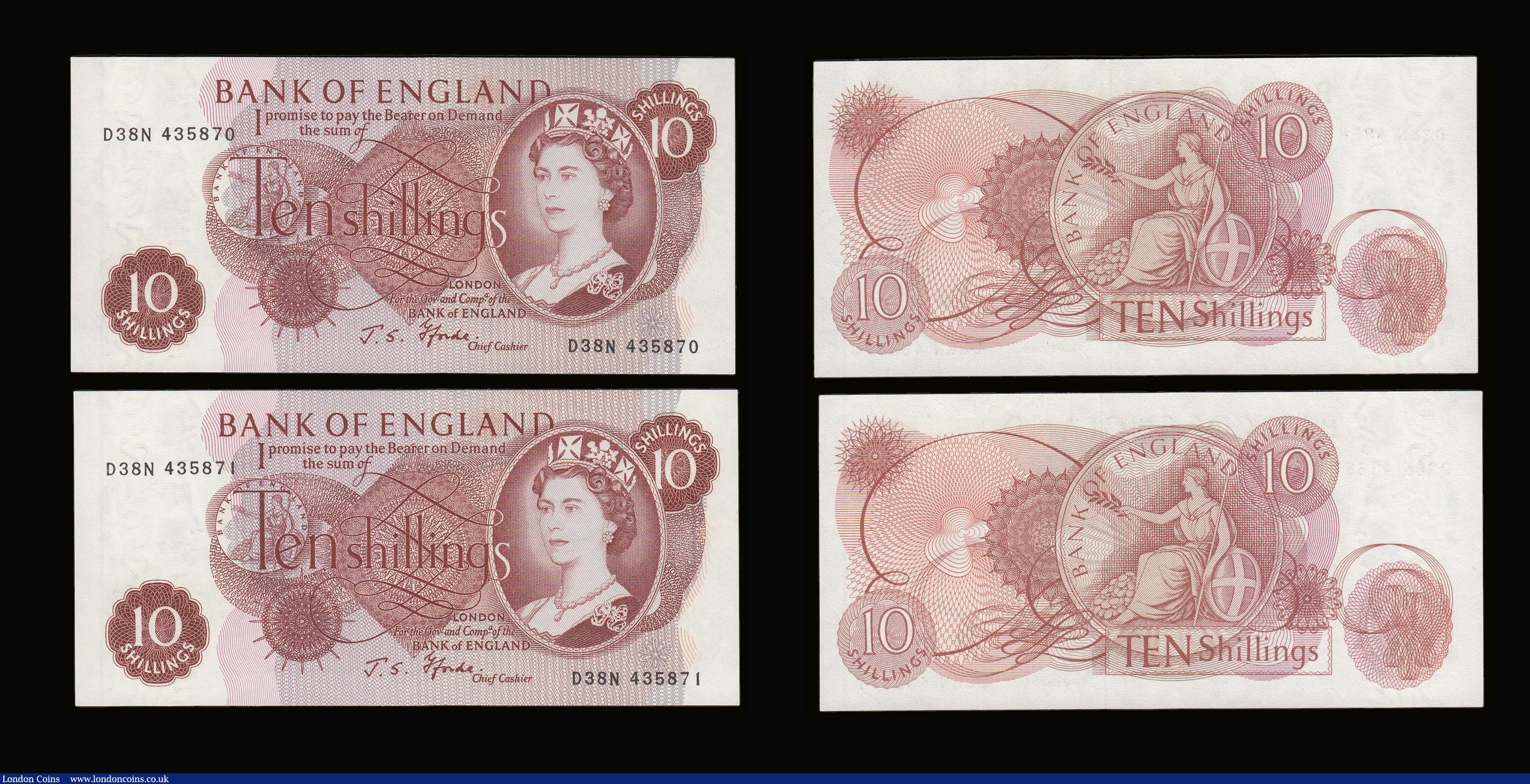 London Coins : A189 : Lot 98 : Ten shillings Fforde B310 issued 1967 very last run D38N (5 consecutives) 435767 - 435871 AU-UNC 