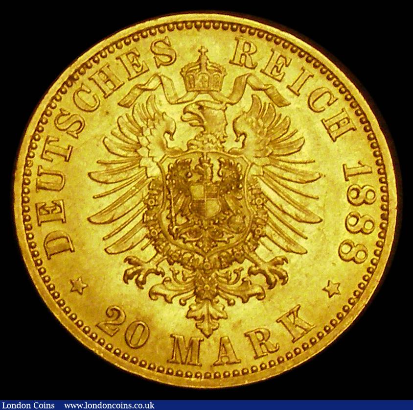 London Coins : A189 : Lot 981 : German States - Prussia 20 Marks Gold 1888A Friedrich III KM#515 A/UNC with some minor contact marks