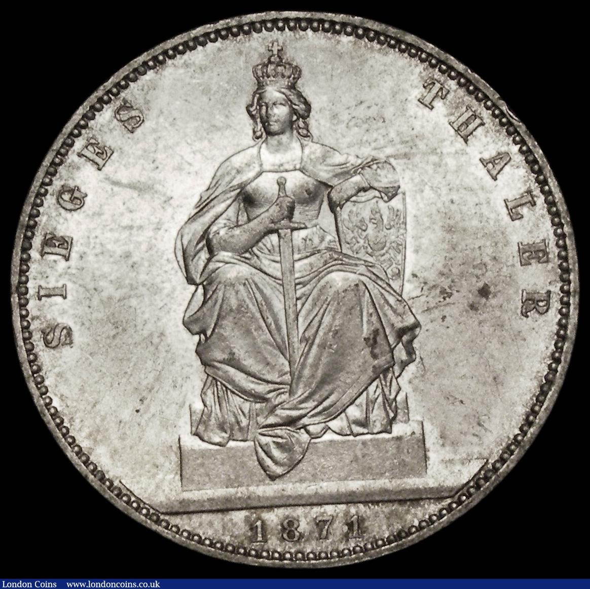 London Coins : A189 : Lot 988 : German States - Prussia Thaler 1871 Victory over France KM#500 NEF