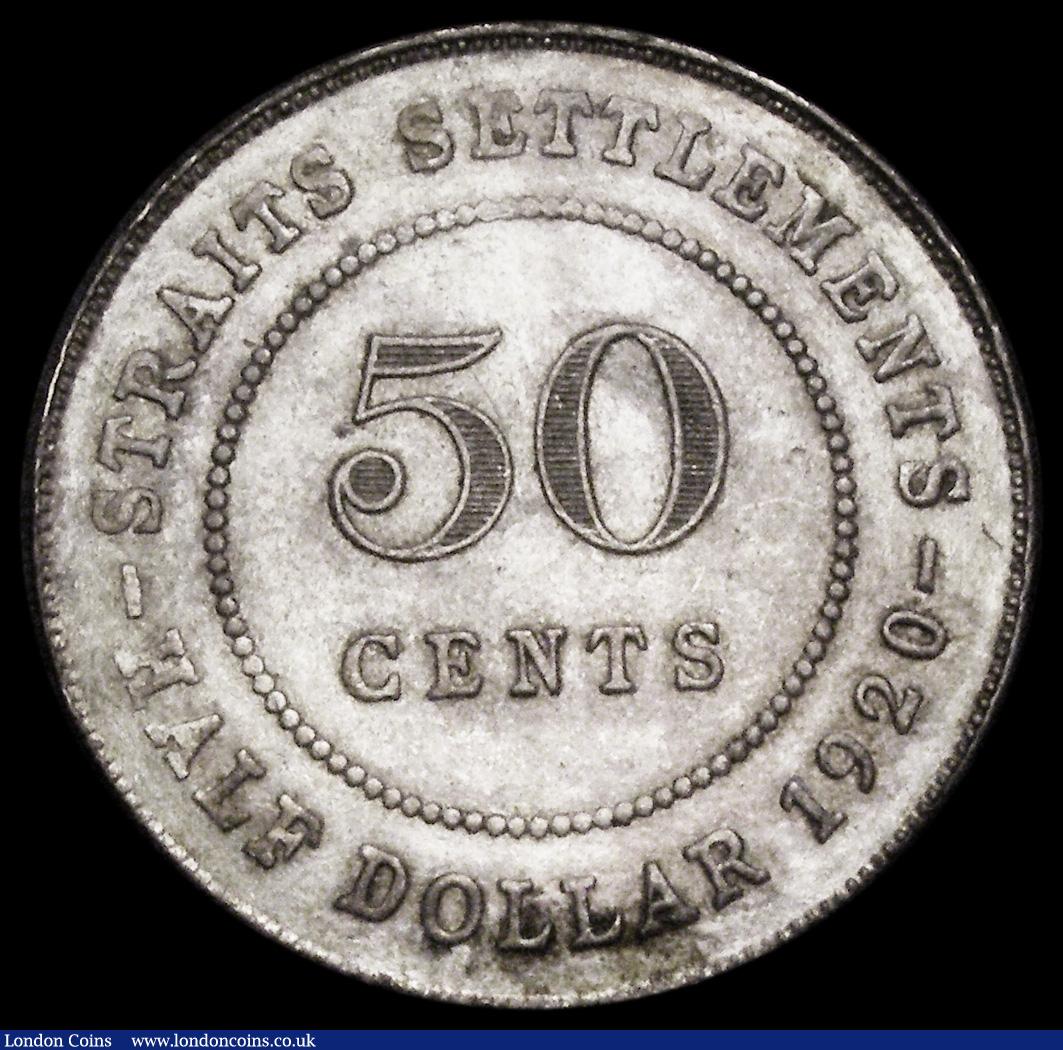 London Coins : A190 : Lot 1434 : Straits Settlements 50 Cents 1920 EF light stain bottom of reverse