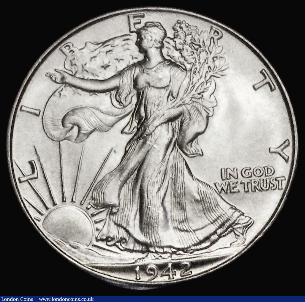 London Coins : A190 : Lot 1608 : USA Half Dollar 1942 Breen 5189, UNC and choice with practically full lustre, comes with an old Bowe...