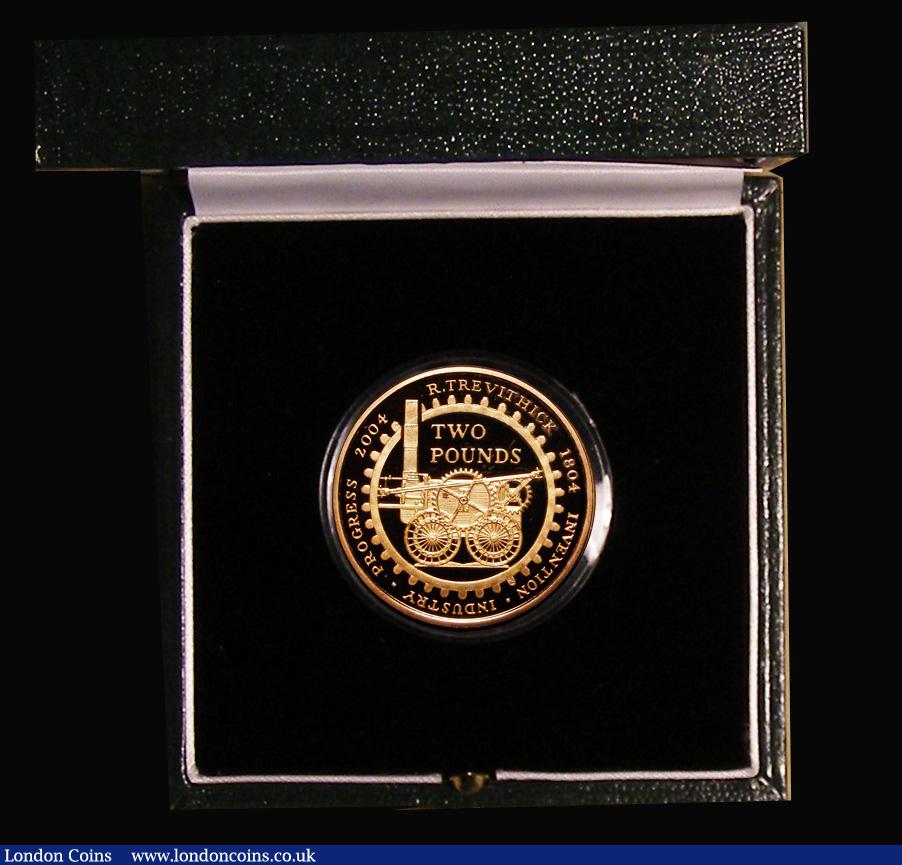 London Coins : A190 : Lot 557 : Two Pounds 2004 Trevithick's Locomotive Gold Proof, S.K17 FDC in the Royal Mint box of issue wi...