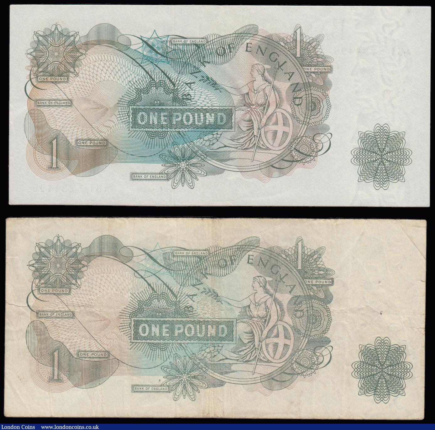 London Coins : A191 : Lot 103 : One Pound O'Brien QEII Portrait first series A51 234495 AU, B283 replacement A05N 125772 Fine a...