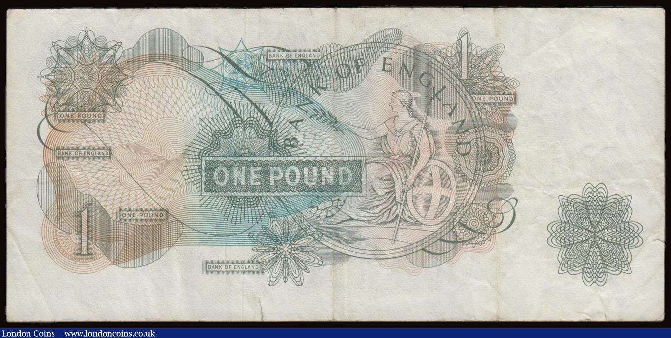 London Coins : A191 : Lot 108 : One Pound Hollom B291 issued 1963, QE2 portrait at right, scarce replacement FIRST RUN M01R 350787 V...