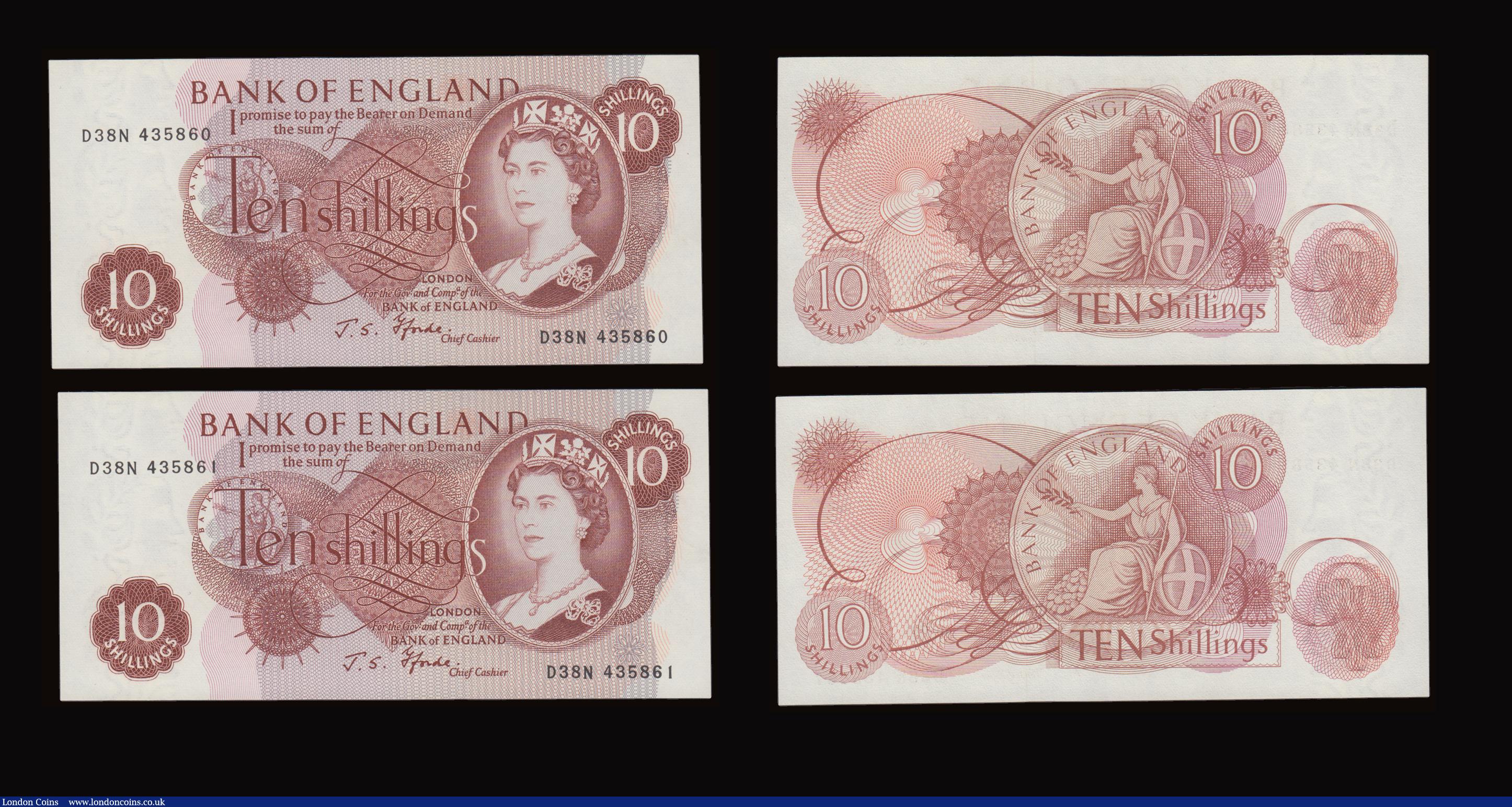 London Coins : A191 : Lot 117 : Ten Shillings Fforde B310 issued 1967 very last run prefix D38N (5 consecutives) D38N 435857-861 UNC
