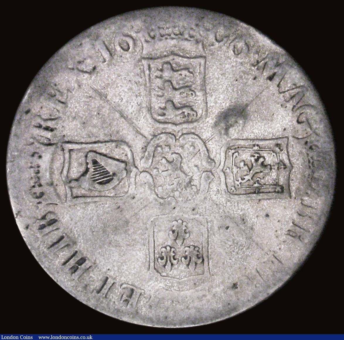 London Coins : A191 : Lot 1277 : Crown 1696 OCTAVO with GEI for DEI error ESC 91 VG once in jewellery, Bull 1000 and rated R5 by Bull