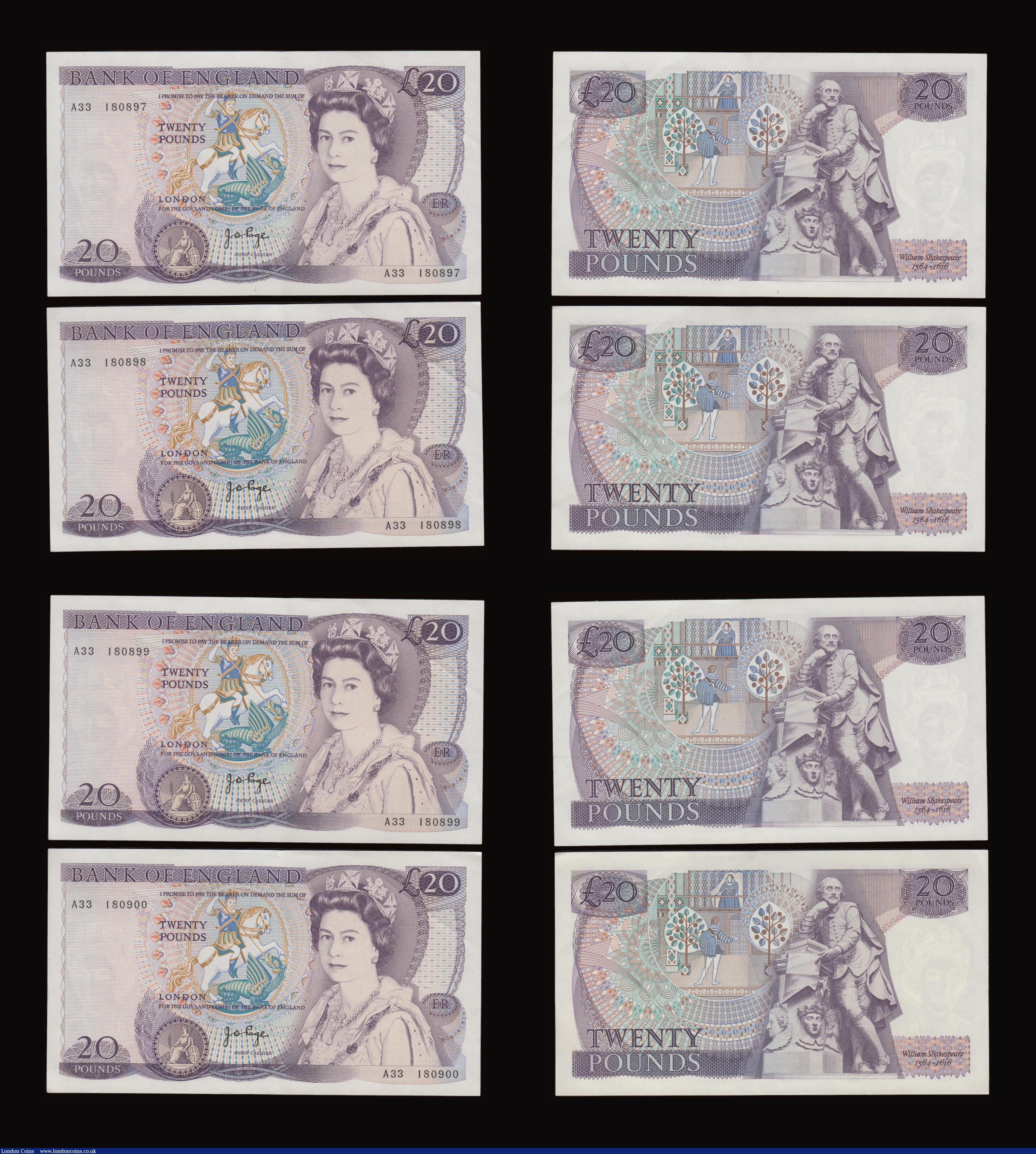 London Coins : A191 : Lot 136 : Twenty Pounds Page B328 issued 1970 first series William Shakespeare on reverse, Pick380b (10 consec...