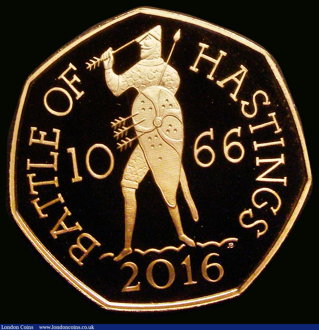 London Coins : A191 : Lot 1416 : Fifty Pence 2016 950th Anniversary of the Battle of Hastings Gold Proof, S.H41, FDC uncased in capsu...