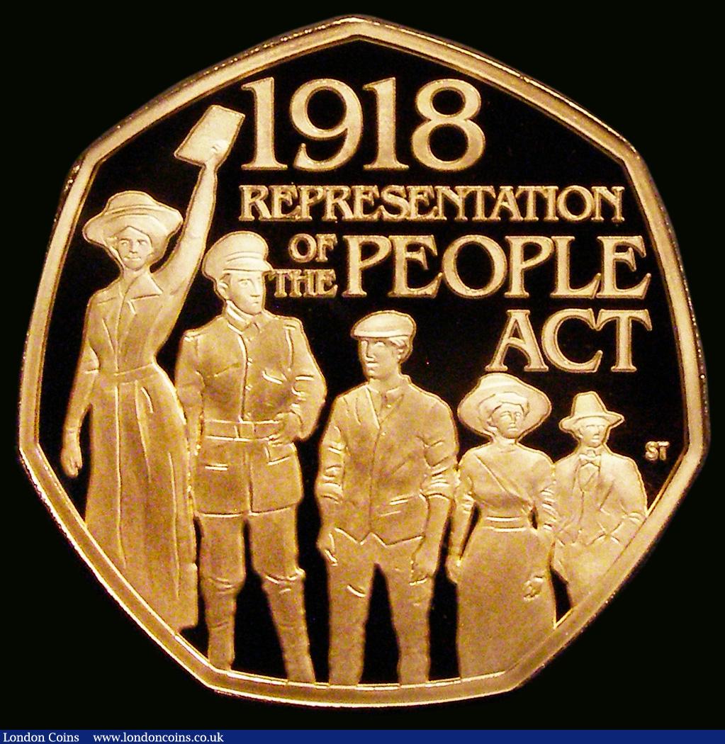 London Coins : A191 : Lot 1418 : Fifty Pence 2018 100th Anniversary of the Representation of the People's Act Gold Proof S.H48 F...
