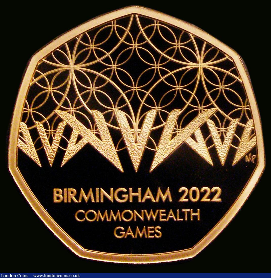 London Coins : A191 : Lot 1419 : Fifty Pence 2022 Commonwealth Games - Birmingham Gold Proof S.H104 FDC uncased in capsule, no certif...