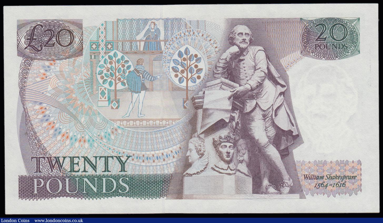 London Coins : A191 : Lot 164 : Twenty Pounds Gill B355 Shakespeare Reverse 01L 219206 scarce First run (March 1988) UNC