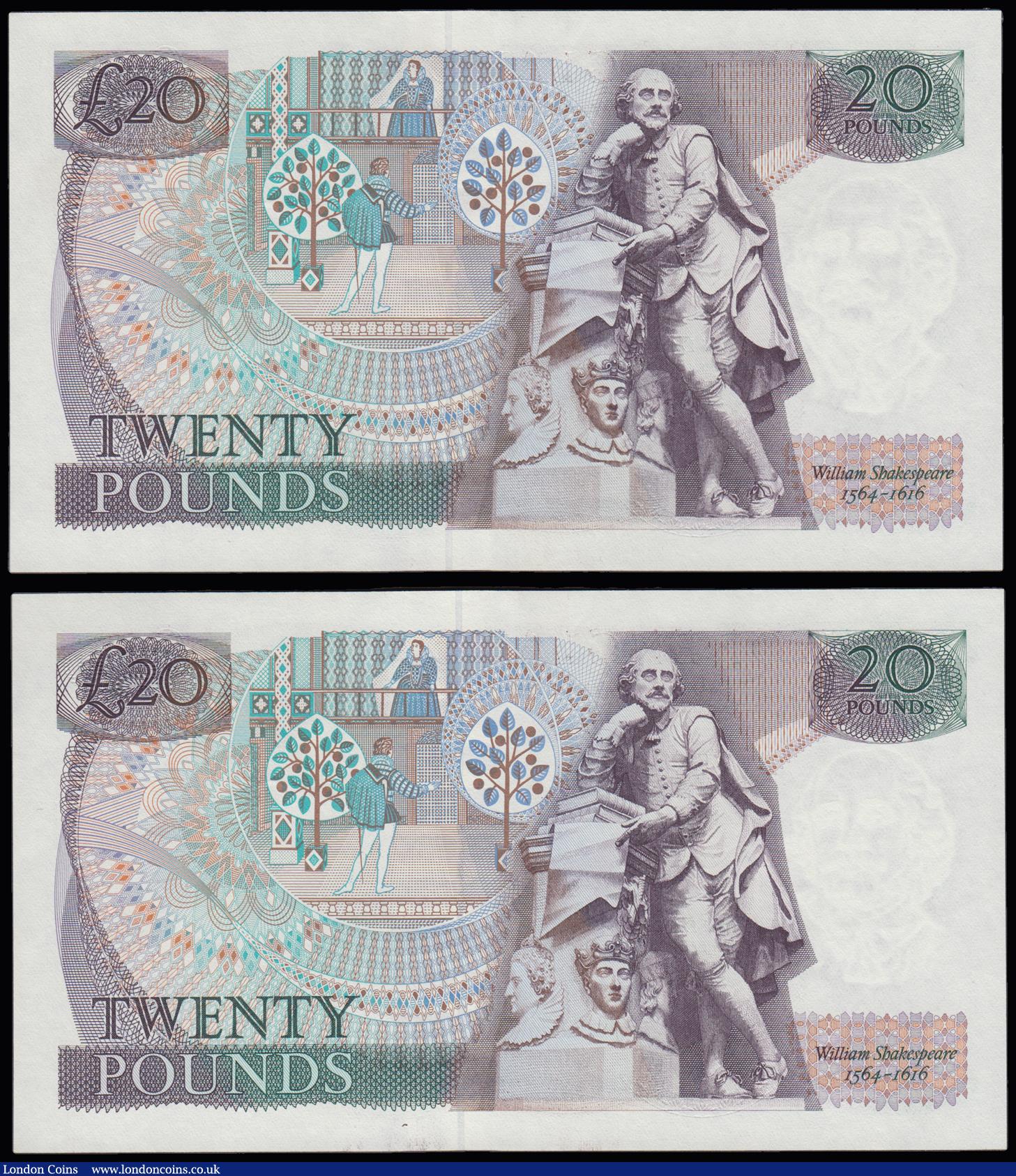 London Coins : A191 : Lot 165 : Twenty Pounds Gill B355 Shakespeare Reverse March 1988 (2 consecutives) 02S 289558 and 559 AU-Unc