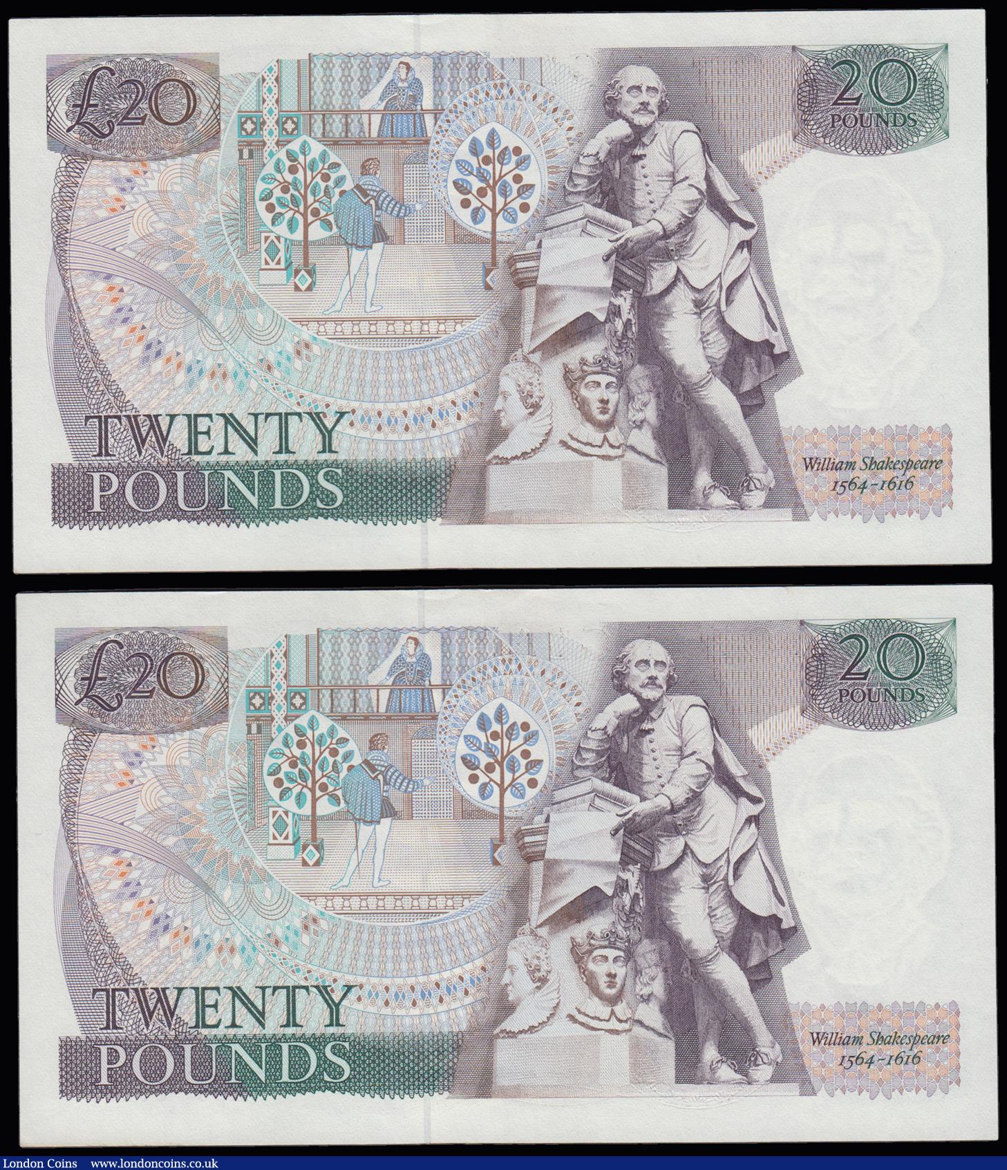 London Coins : A191 : Lot 167 : Twenty Pounds Gill B355 Shakespeare Reverse March 1988 (2 consecutives) 24S 359810 and 811 Unc