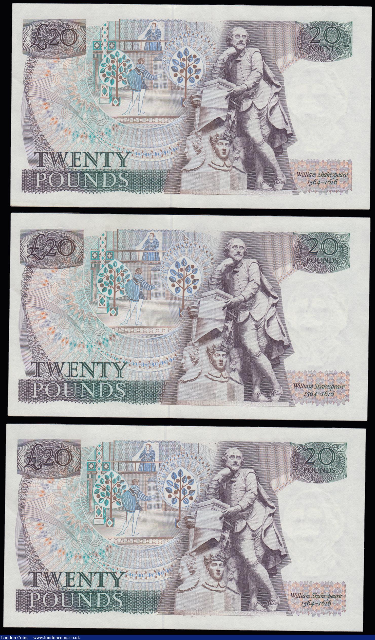 London Coins : A191 : Lot 168 : Twenty Pounds Gill B355 Shakespeare Reverse March 1988 (3 consecutives)  50R 758158 to 160 AU-UNC