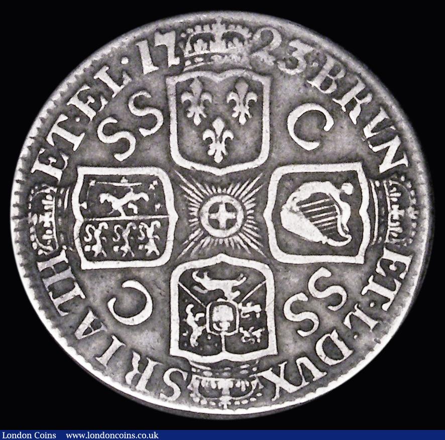 London Coins : A191 : Lot 1900 : Shilling 1723 SSC French Arms at date ESC 1177, Bull 1589 Fine and a scarce type