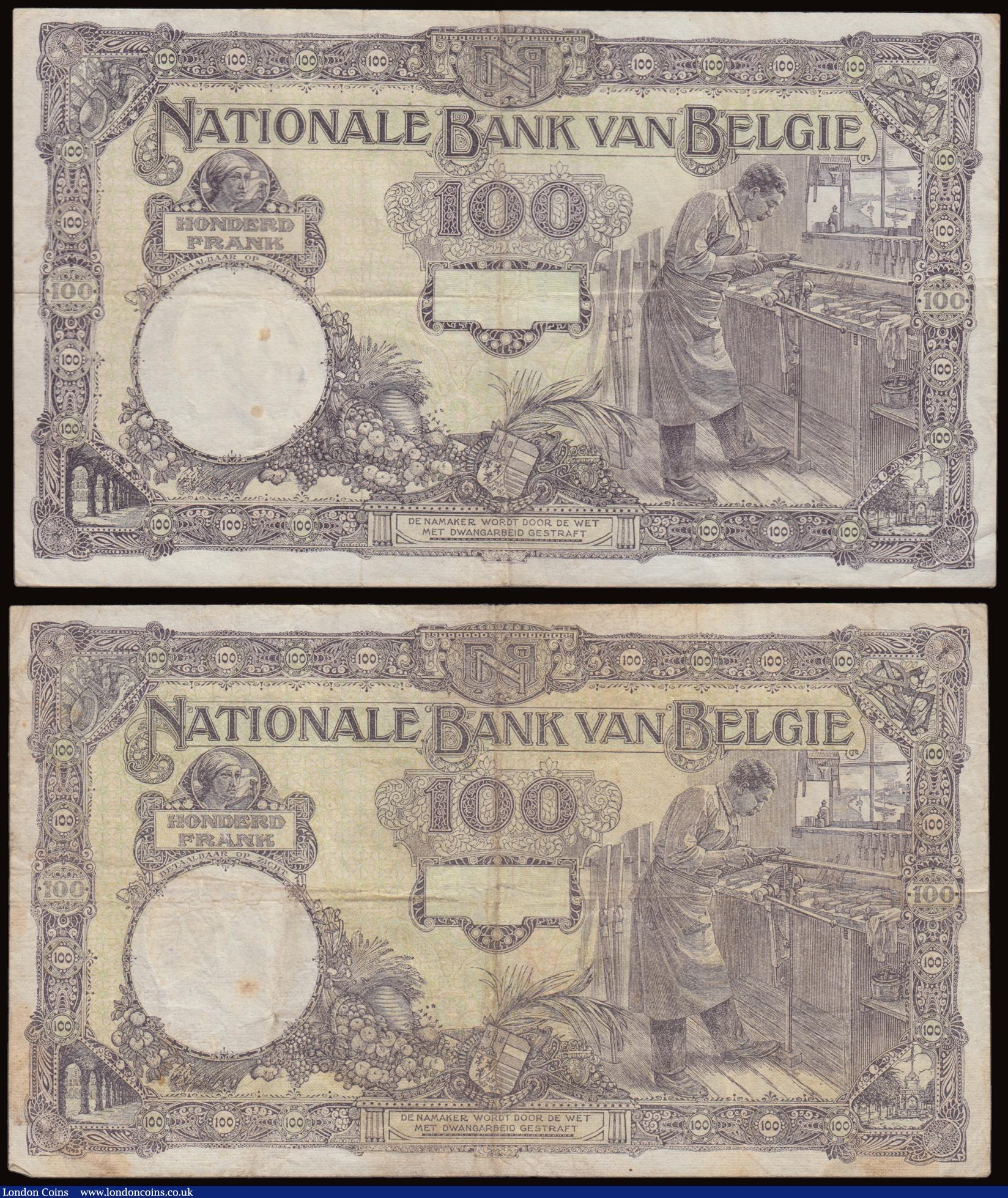 London Coins : A191 : Lot 191 : Belgium 100 Francs (2) 30.1.23 VF minor light stains and 03.01.24 Fine 
