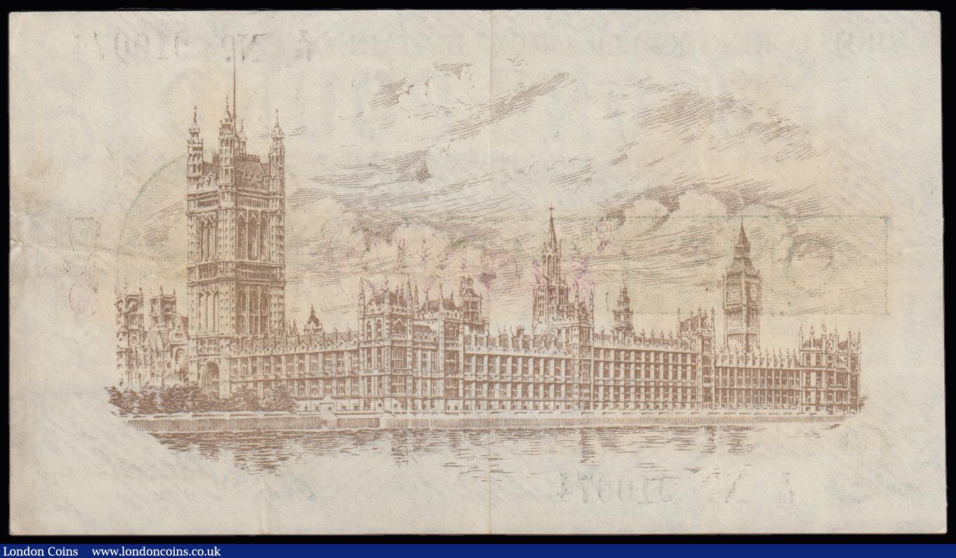 London Coins : A191 : Lot 20 : One Pound Bradbury Third Issue 1917 Control Note Z/14 910074 VF with some light stains reverse