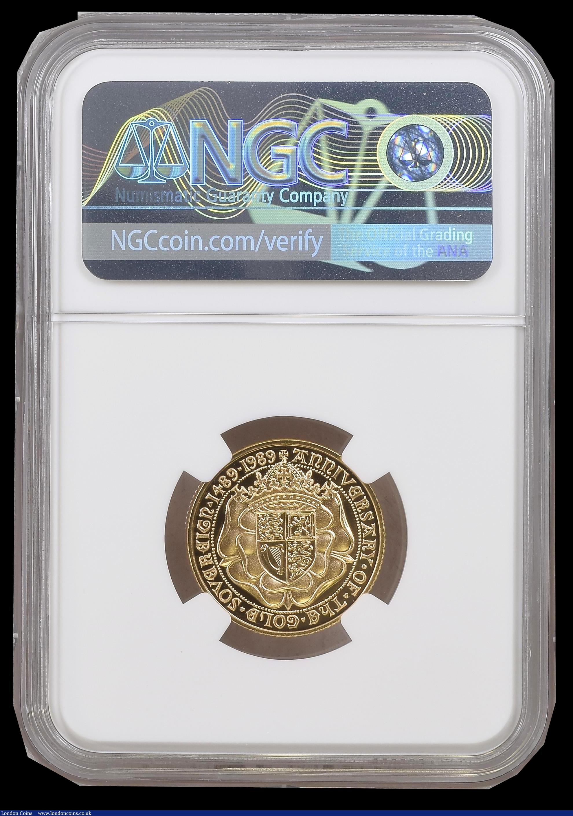 London Coins : A191 : Lot 2143 : Sovereign 1989 500th Anniversary of the First Gold Sovereign S.SC3 in an NGC holder and graded PF70 ...