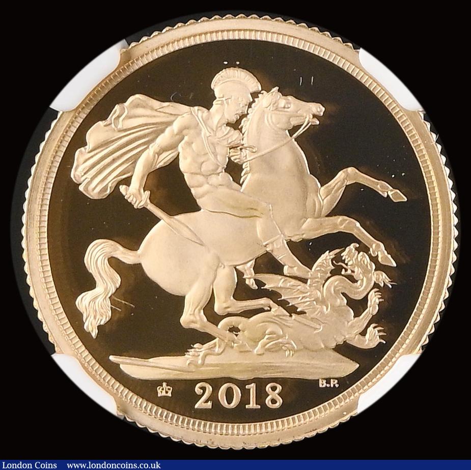 London Coins : A191 : Lot 2157 : Sovereign 2018 Queen Elizabeth II Sapphire Jubilee with 65 in crown Privy Mark S.SC9D Gold Proof in ...
