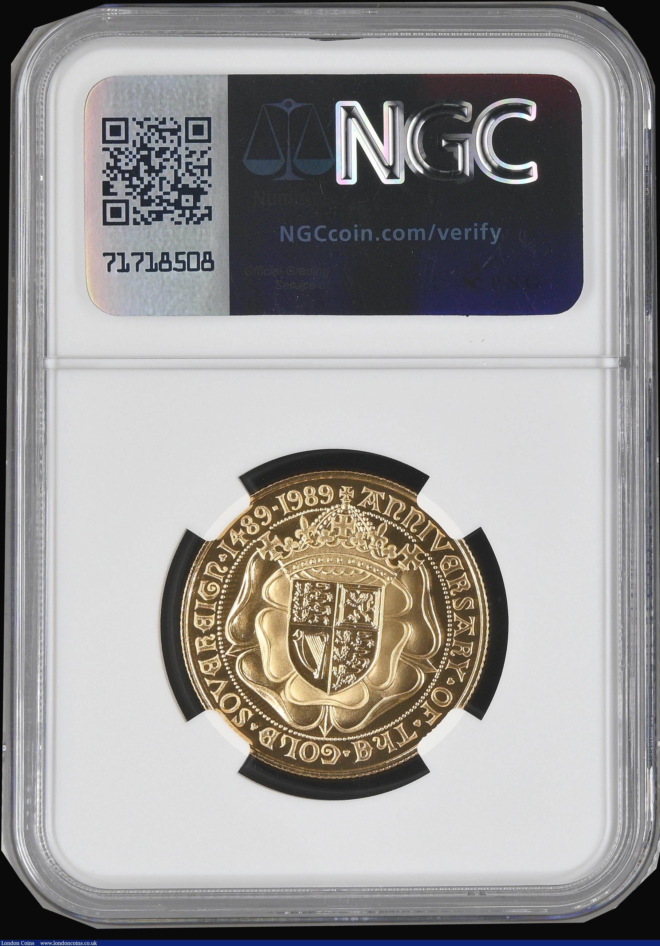 London Coins : A191 : Lot 2205 : Two Pounds 1989 500th Anniversary of the First Gold Sovereign Proof FDC in an NGC holder PF70 ULTRA ...