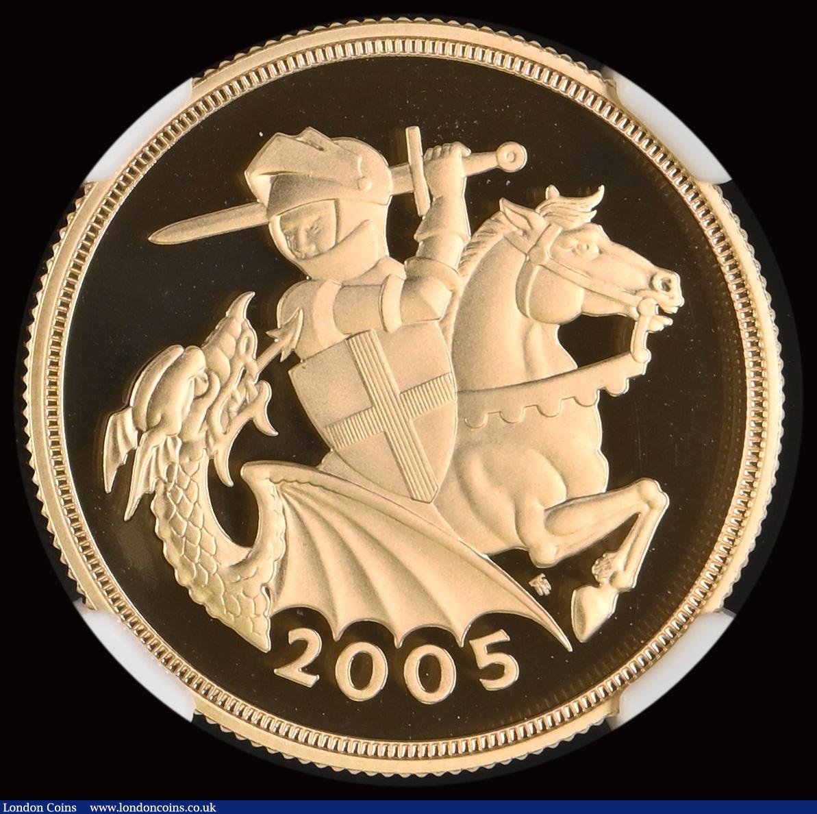 London Coins : A191 : Lot 2209 : Two Pounds 2005 Modern St. George S.SD6 Gold Proof in an NGC holder and graded PF70 Ultra Cameo 