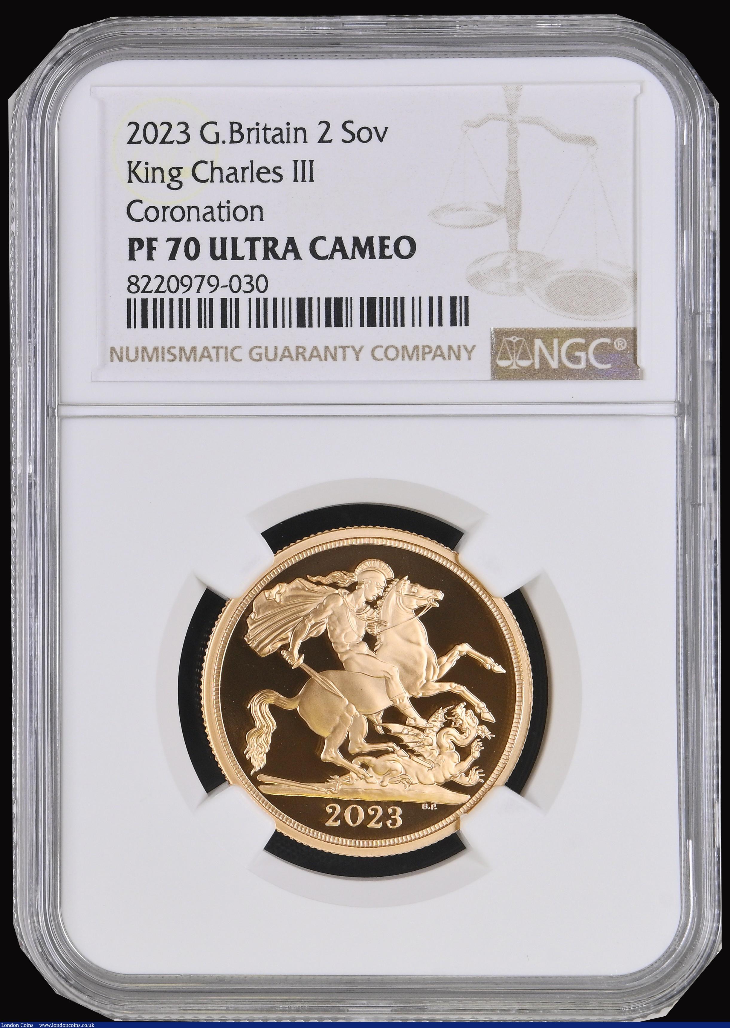 London Coins : A191 : Lot 2225 : Two Pounds 2023 Coronation of King Charles III Gold Proof in an NGC holder and graded PF70 Ultra Cam...