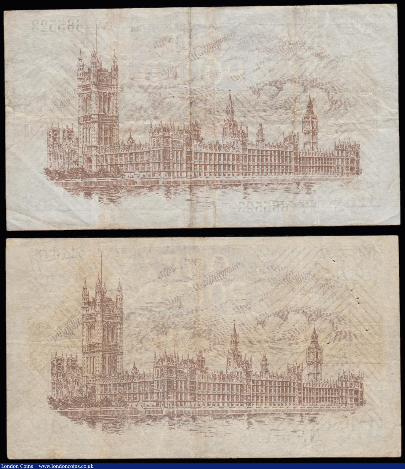 London Coins : A191 : Lot 32 : One Pound Warren Fisher T31 issued 1923 (2) first and last - first series A1/38 prefix AVF light dir...