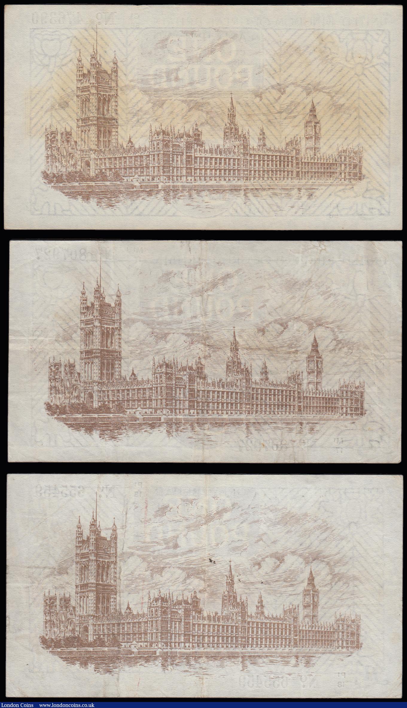 London Coins : A191 : Lot 33 : One Pound Warren Fisher T31 issued 1923 (3) mid series prefix VF-EF