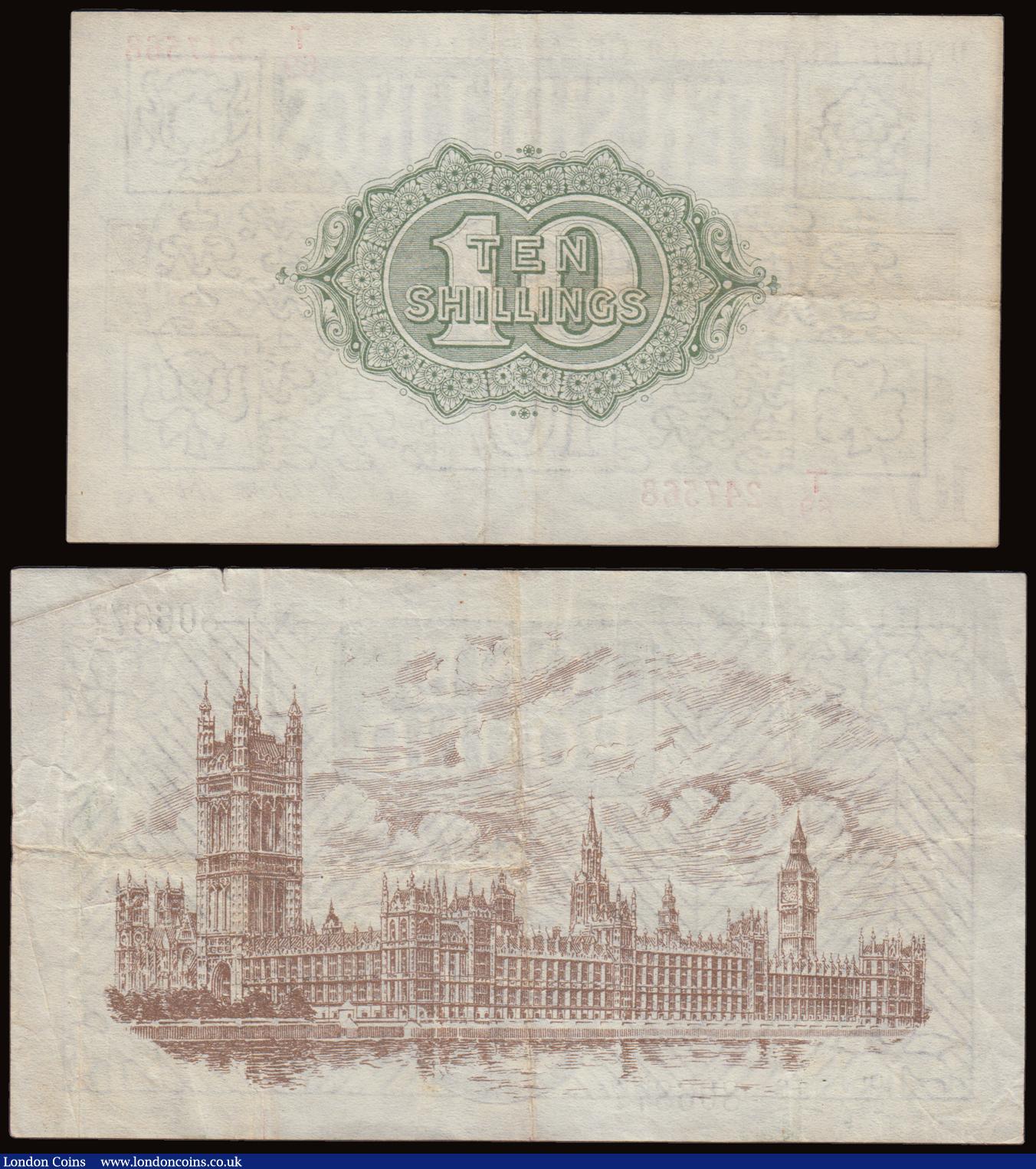 London Coins : A191 : Lot 37 : Warren Fisher (2) Ten Shillings T33 issued 1927 first series T/69 247568, Northern Ireland in title,...