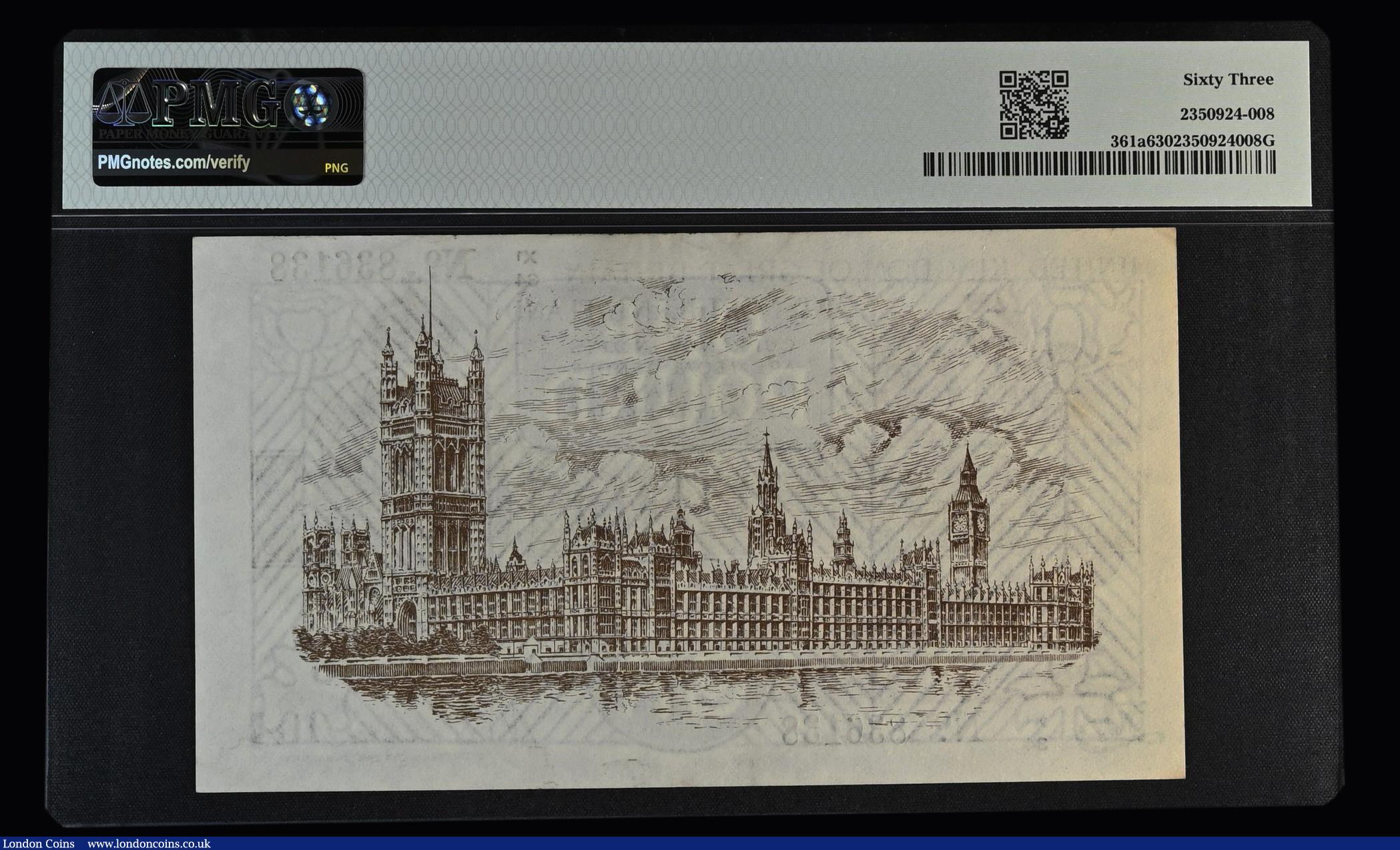 London Coins : A191 : Lot 38 : One Pound Warren Fisher T34 issued 1927, last series X1/34 836138, No. with dot, portrait King Georg...