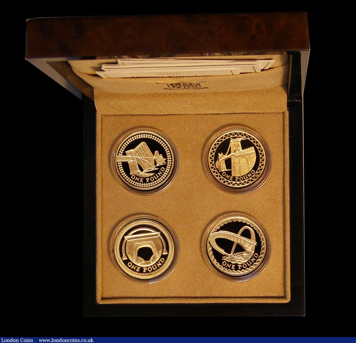 London Coins : A191 : Lot 401 : One Pound 2004-2007 a 4-coin set Bridges, all in gold, S.PGBS1, comprising 2004 Forth Rail Bridge S....