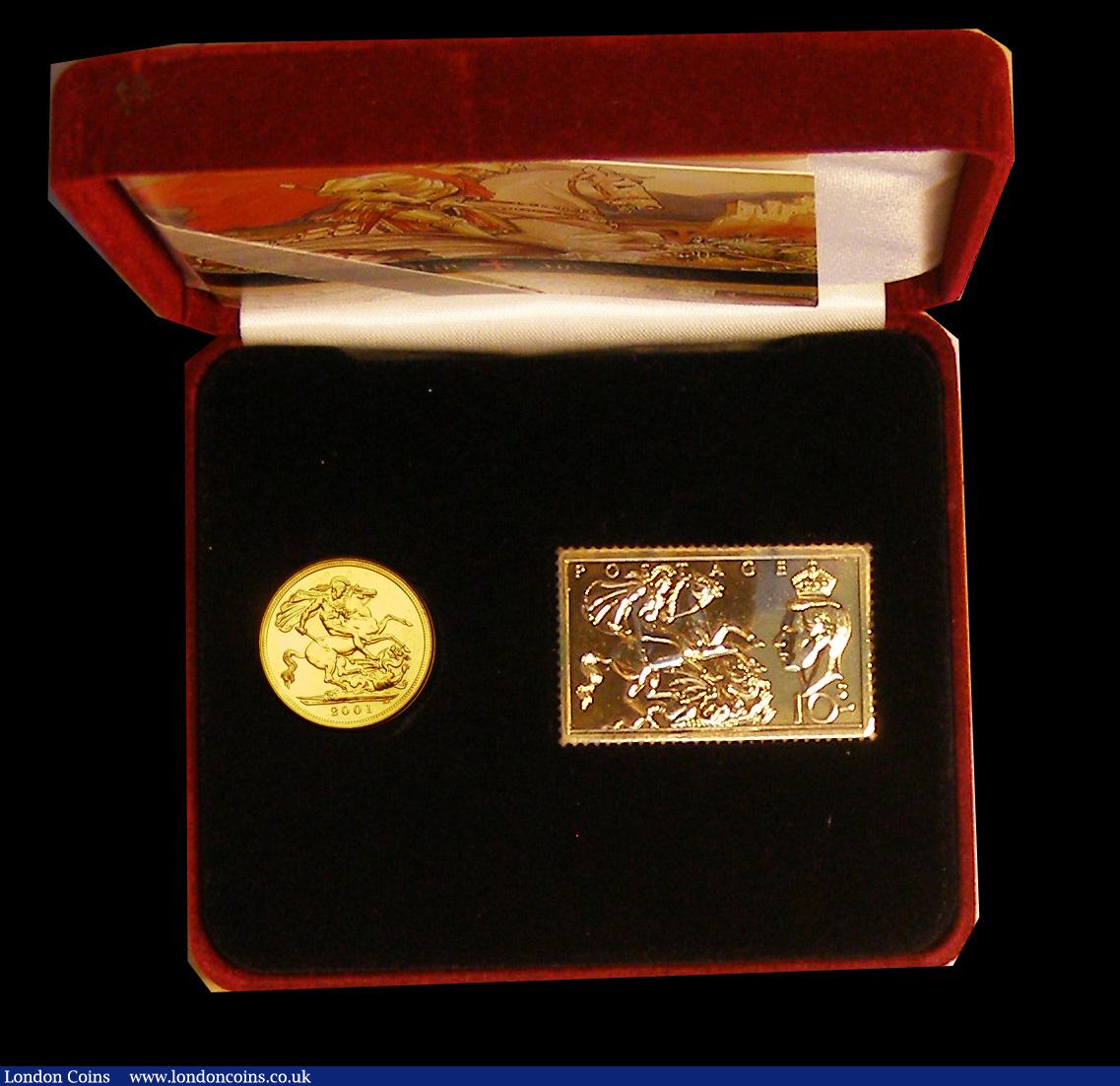 London Coins : A191 : Lot 442 : Sovereign 2001 lightly toned Unc in the Royal Mint St George and the Dragon presentation which inclu...