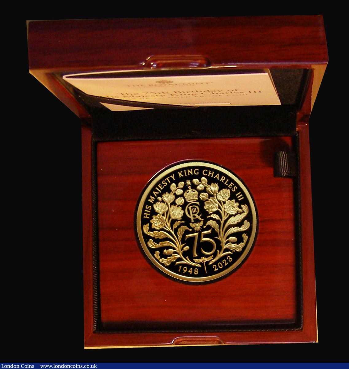 London Coins : A191 : Lot 502 : Two Hundred Pounds 2023 King Charles III 75th Birthday 2oz. Gold Proof, FDC in the Royal Mint box of...