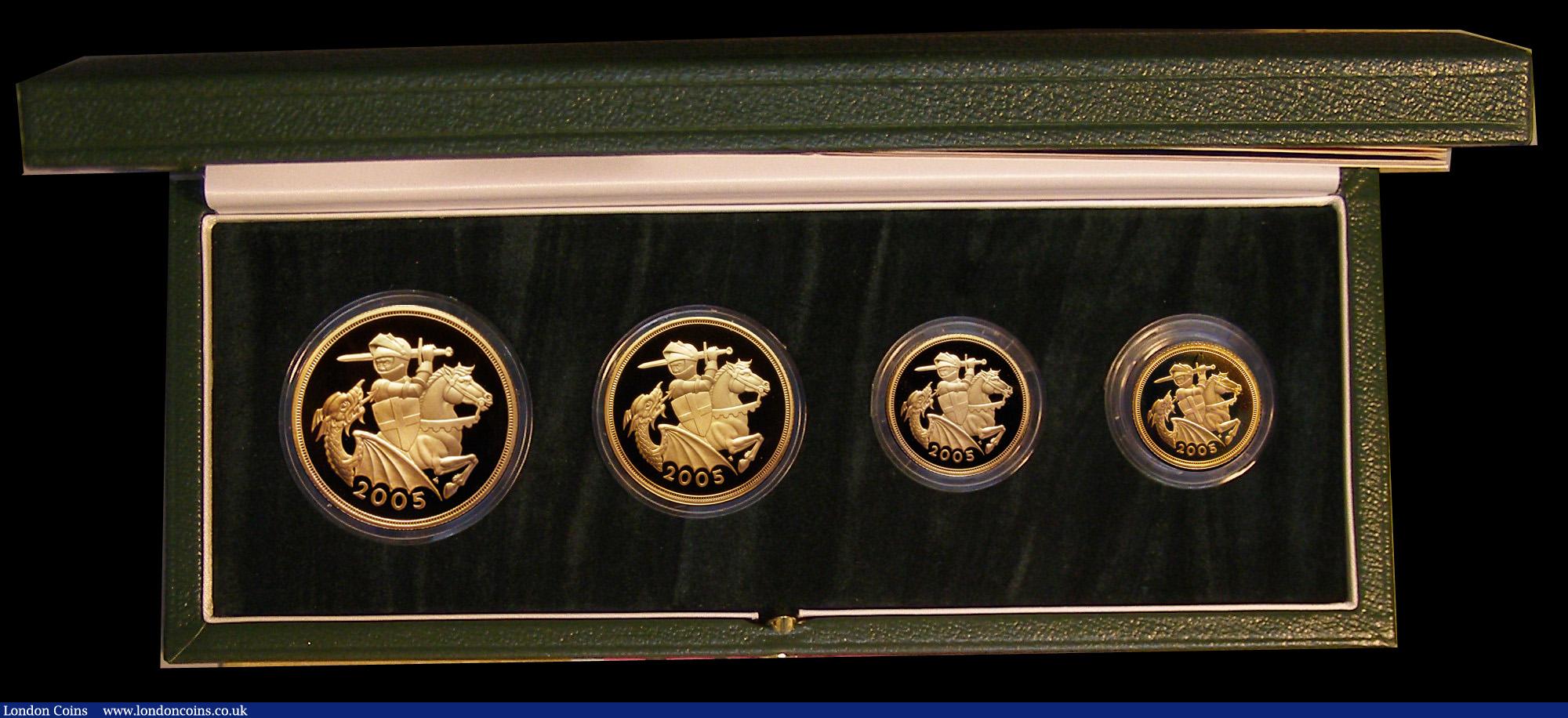 London Coins : A191 : Lot 545 : United Kingdom 2005 Gold Proof Four Coin Sovereign Collection, Gold Five Pounds, Two Pounds, Soverei...