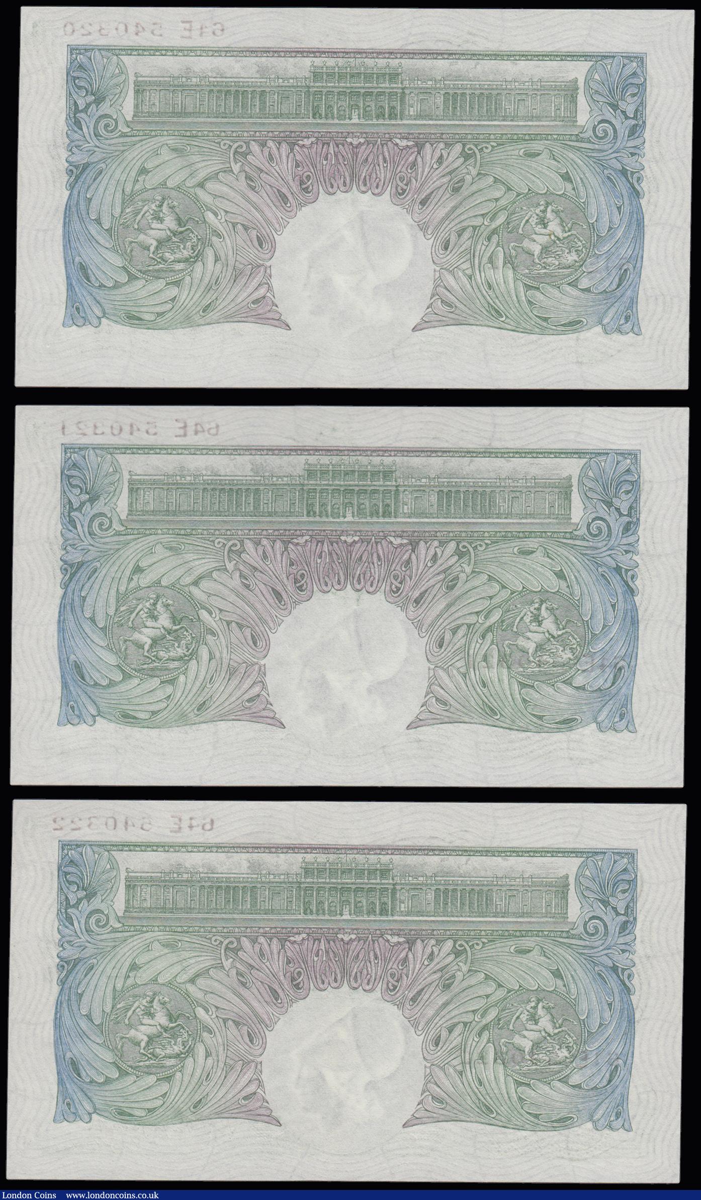 London Coins : A191 : Lot 55 : One Pound Peppiatt B238 (3 consecutives) 64E 540320 - 322 AU-Unc
