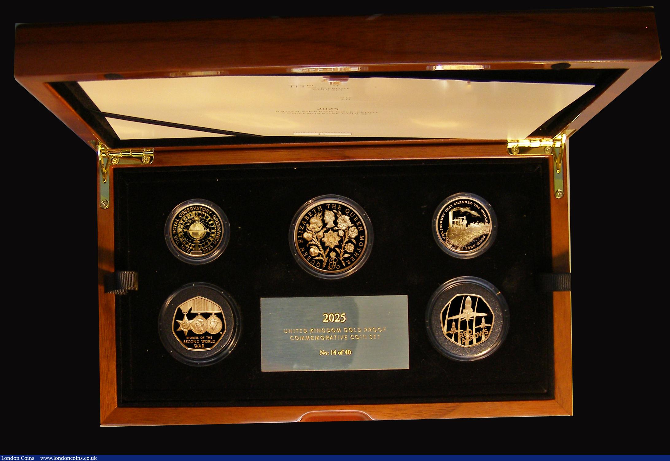 London Coins : A191 : Lot 550 : United Kingdom 2025 Gold Proof Five Coin Set Capturing 1,100 Year of History Five Pounds Queen Eliza...