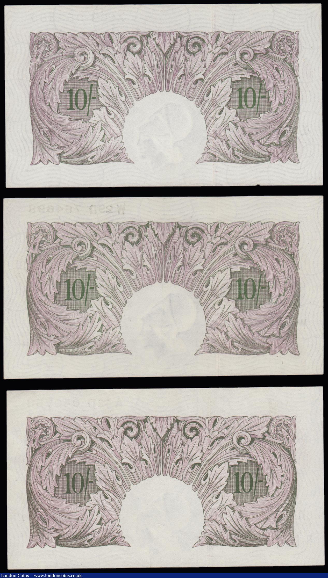 London Coins : A191 : Lot 68 : Ten Shillings Peppiatt mauve B251 issued 1940 (3) a high grade group AU-Unc prefixes A42D, W29D and ...