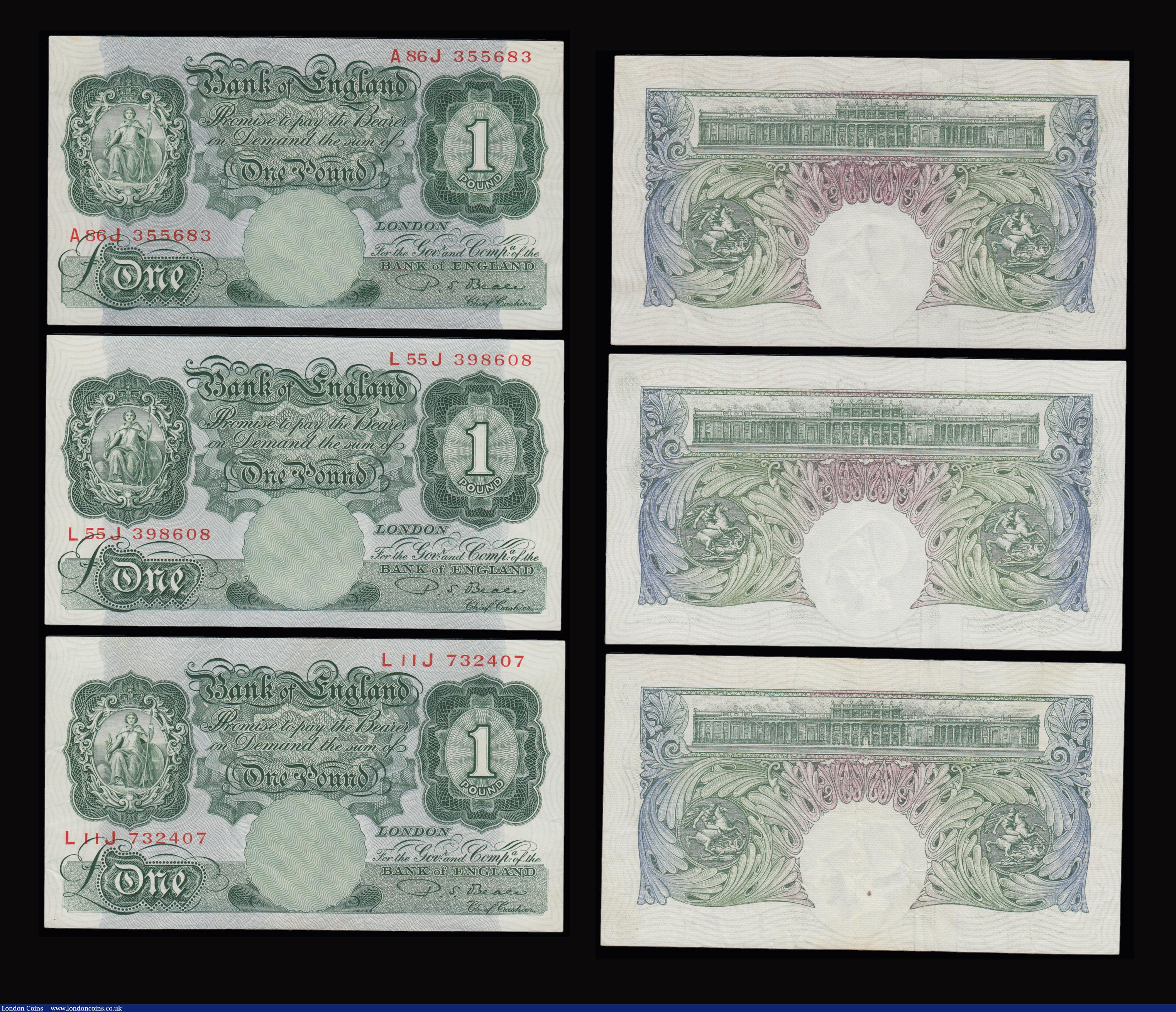 London Coins : A191 : Lot 86 : Beale One Pounds better prefixes, replacement B269 S58S 270617 EF with a thin stain reverse, B268 in...