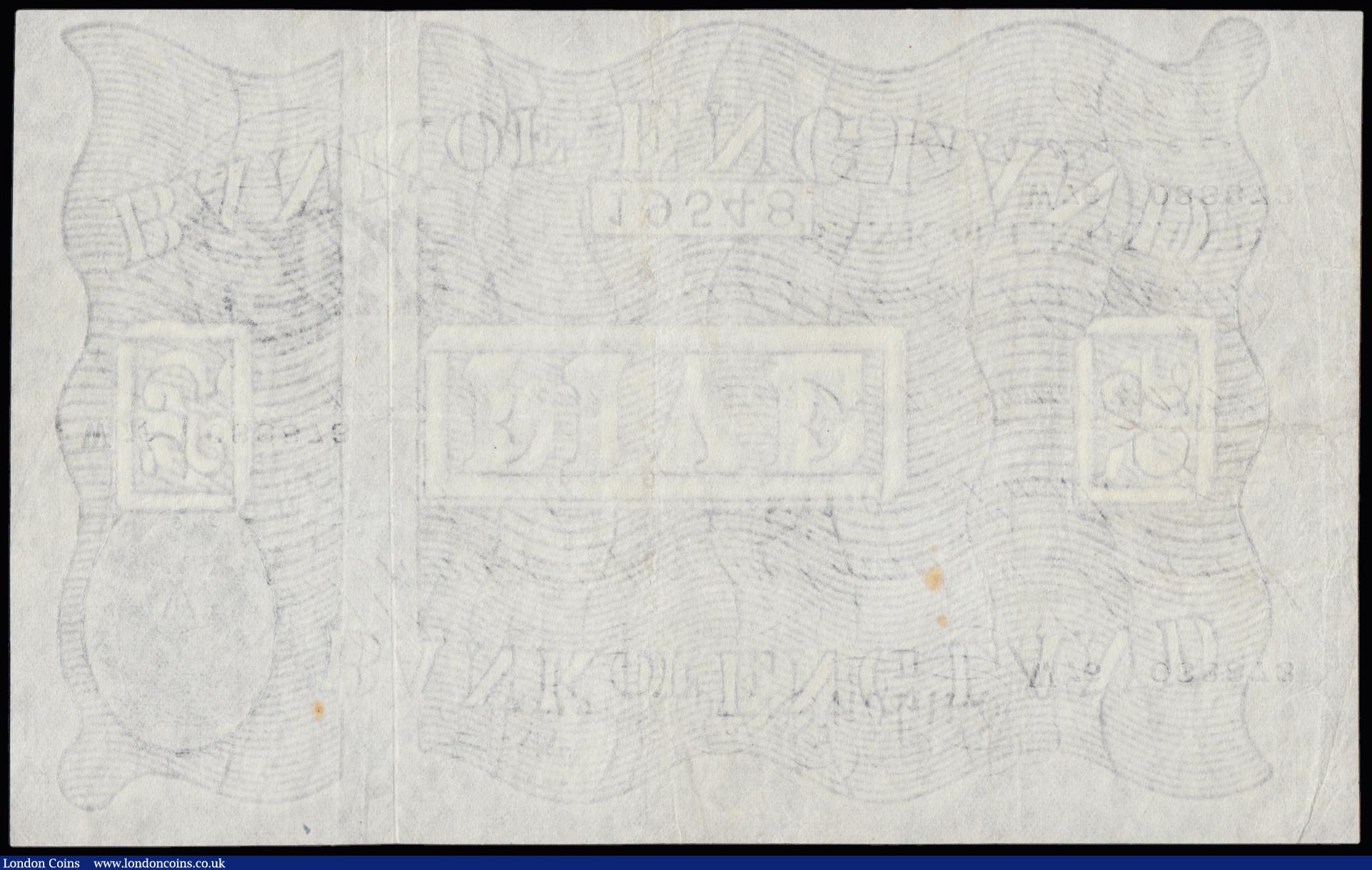 London Coins : A191 : Lot 89 : Five Pounds Beale white B270 dated 15 January 1952 prefix W76, EF with three small brown spots